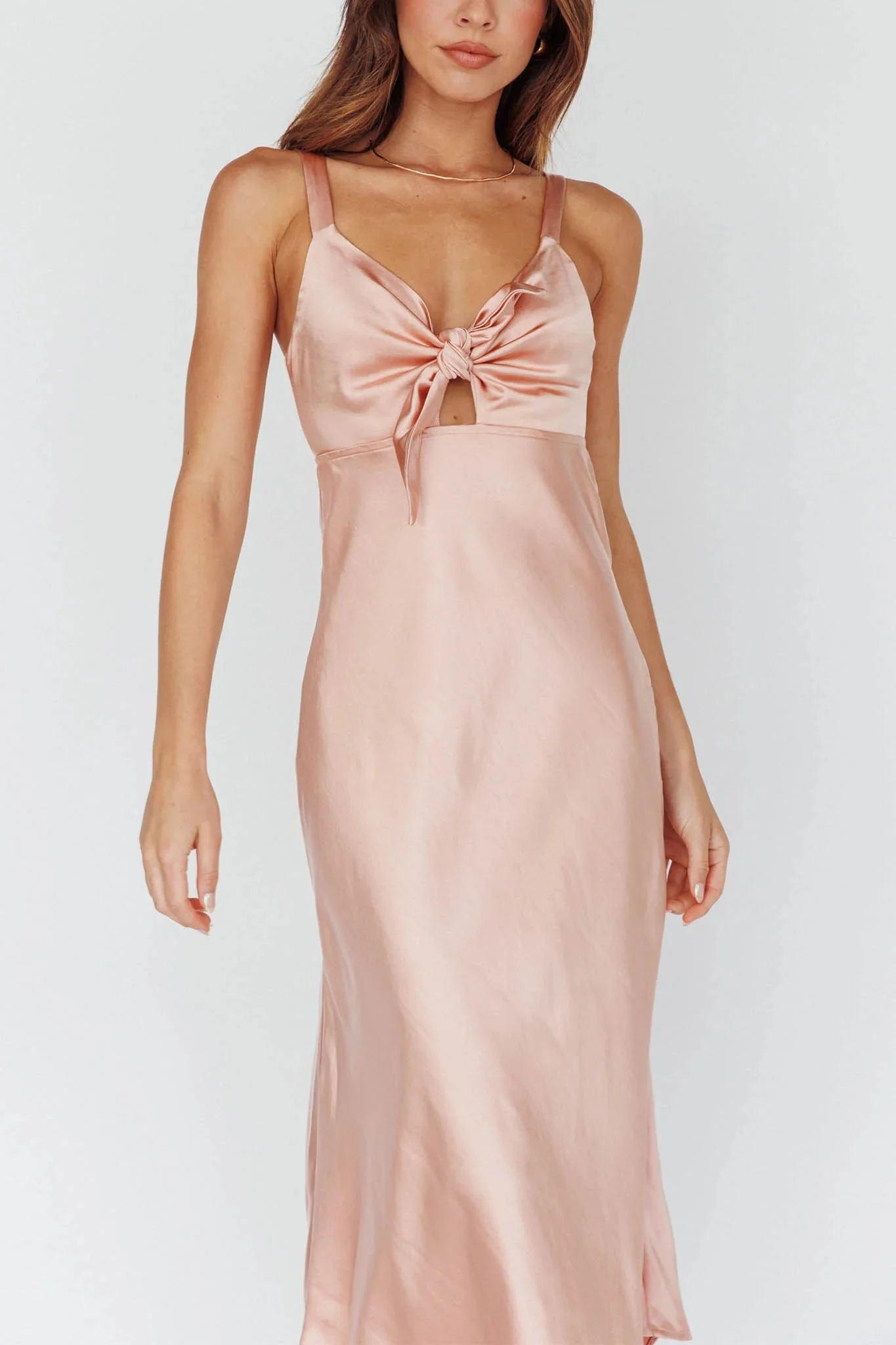 Perfect Day Satin Midi Dress Blush