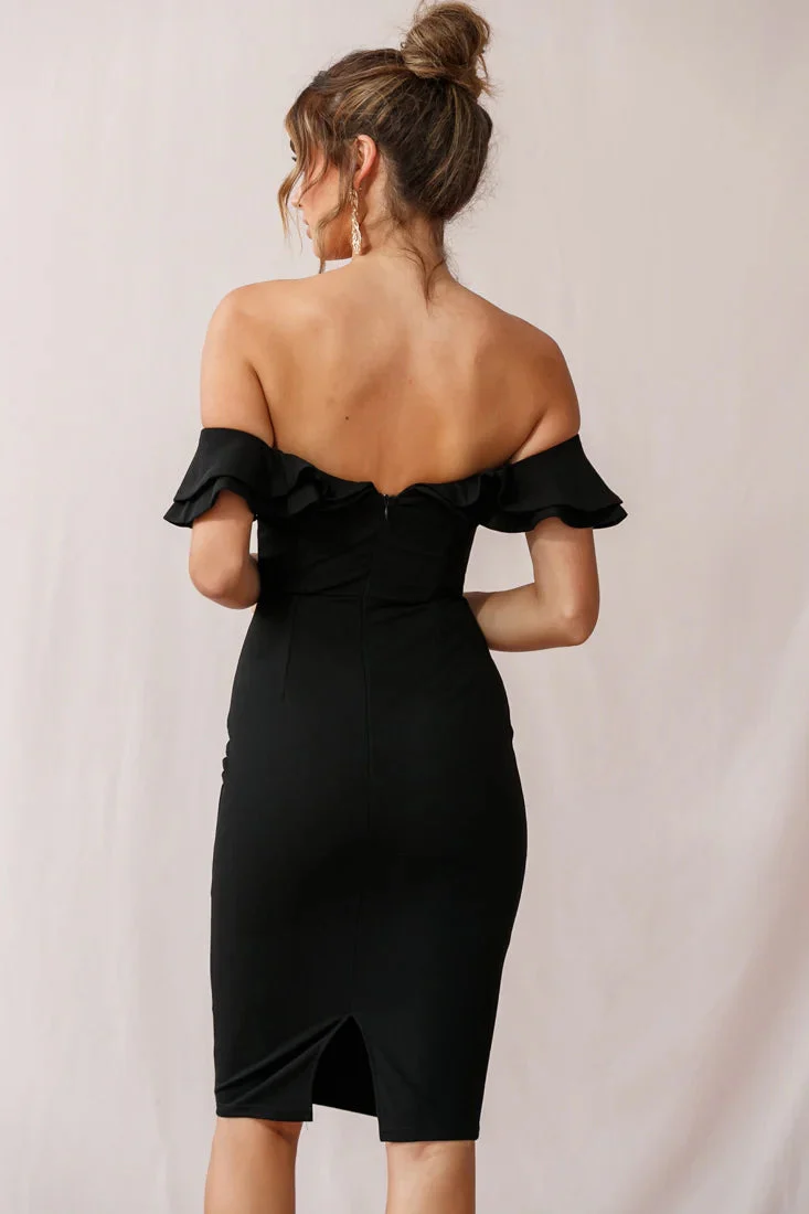 Rossi Ruffled Off The Shoulder Bodycon Dress Black