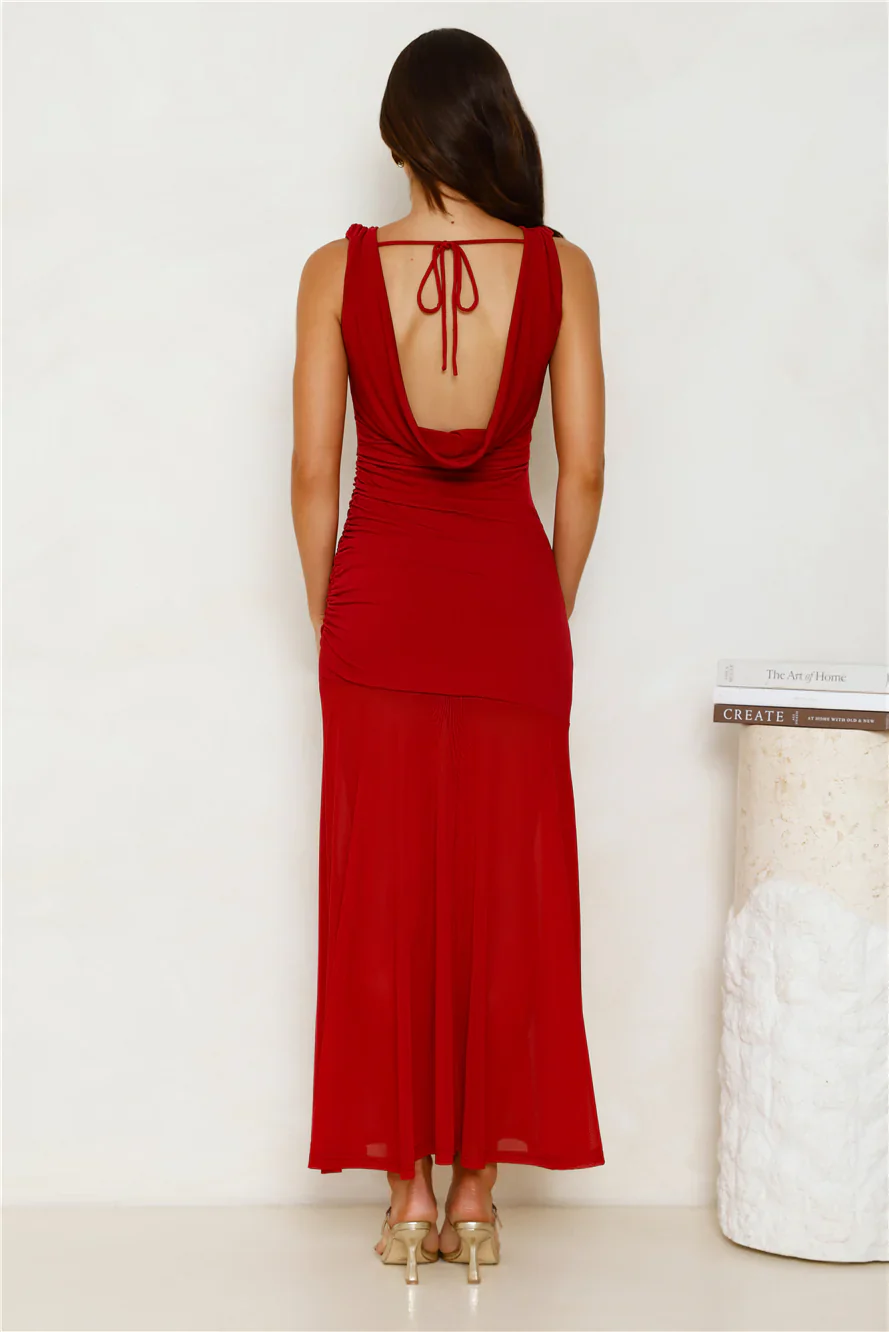 Honey Drizzle Mesh Maxi Dress Red