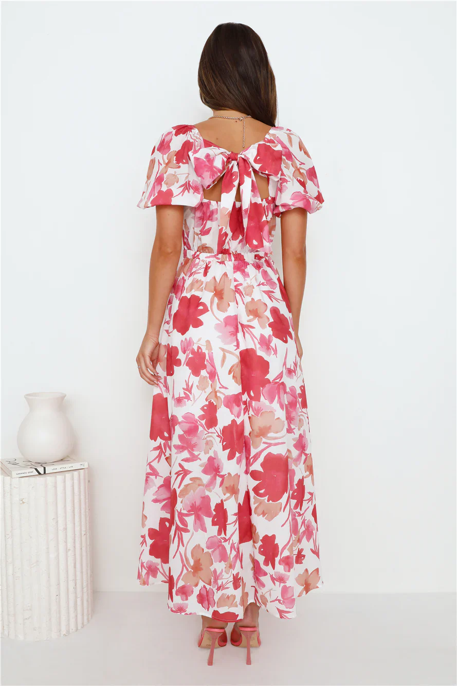 Leaves Falling Maxi Dress Red