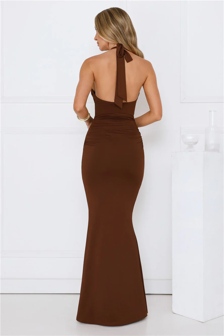 Iconic Dream Halter Maxi Dress Chocolate