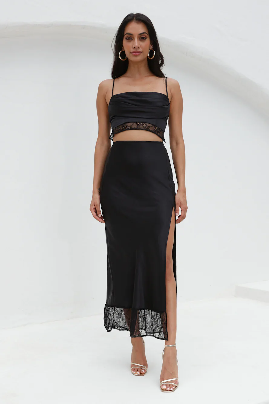 Lavishness Satin Crop Top Black