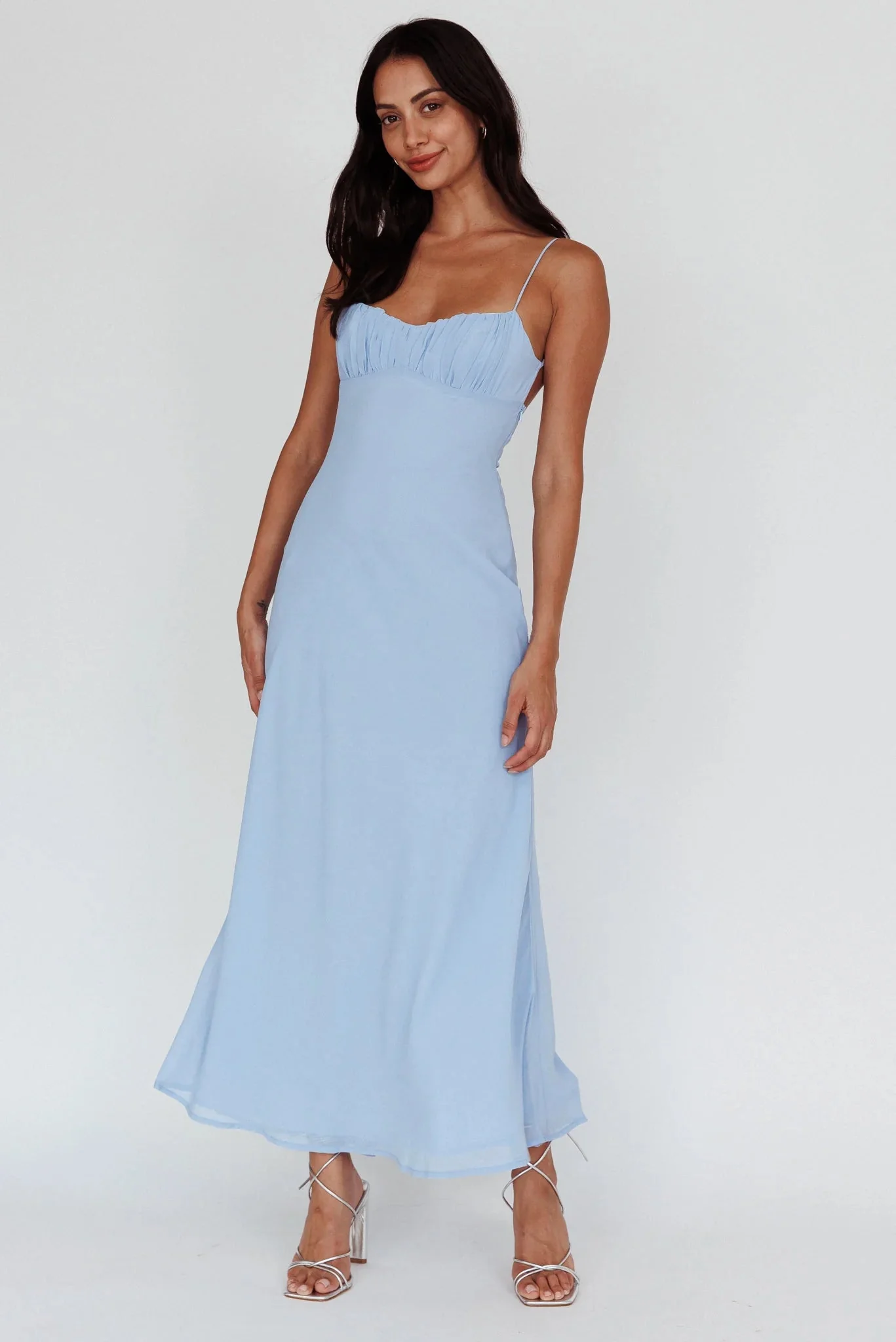 Nerida Twist Back Maxi Dress Steel Blue