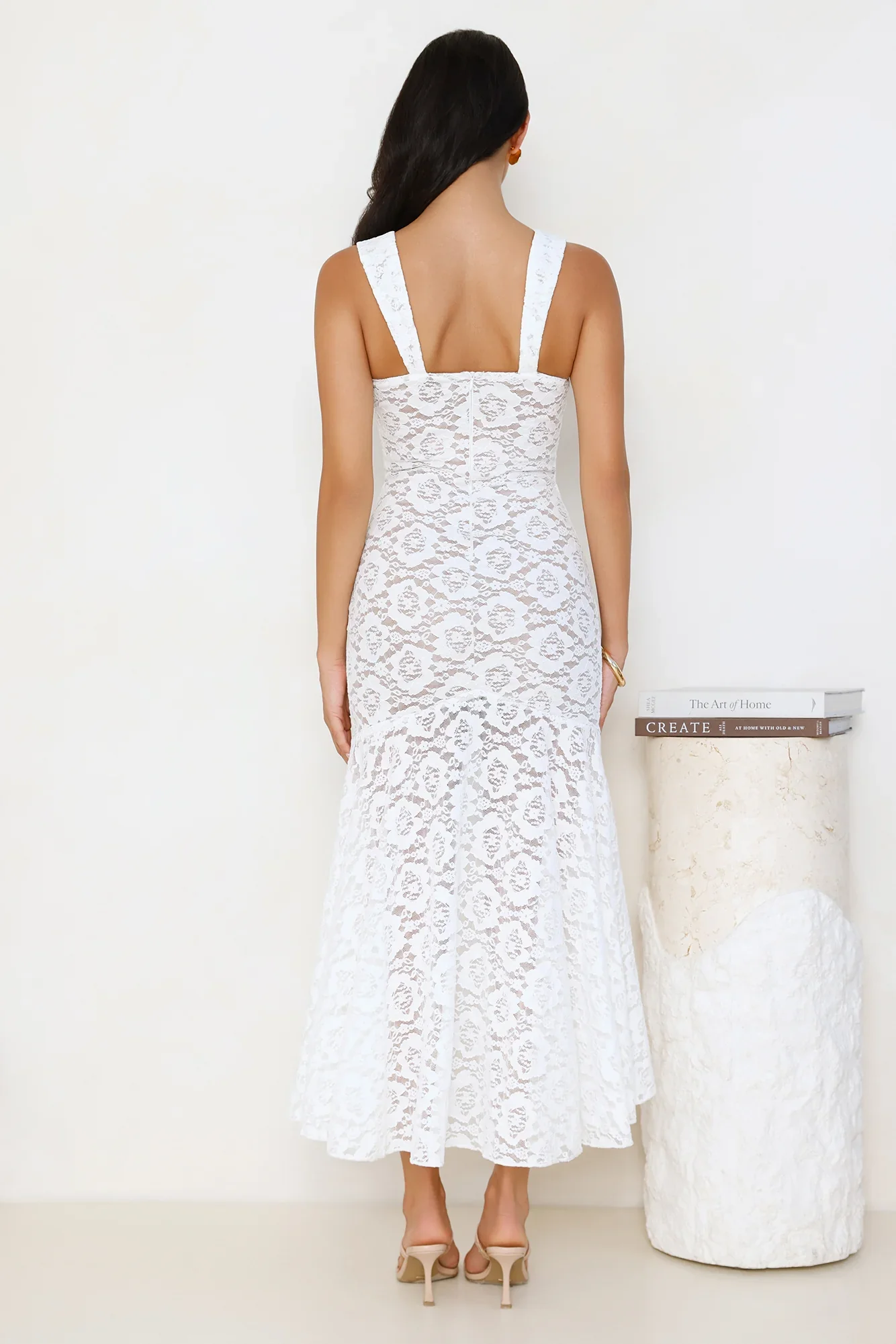 Hour Of Night Lace Midi Dress White