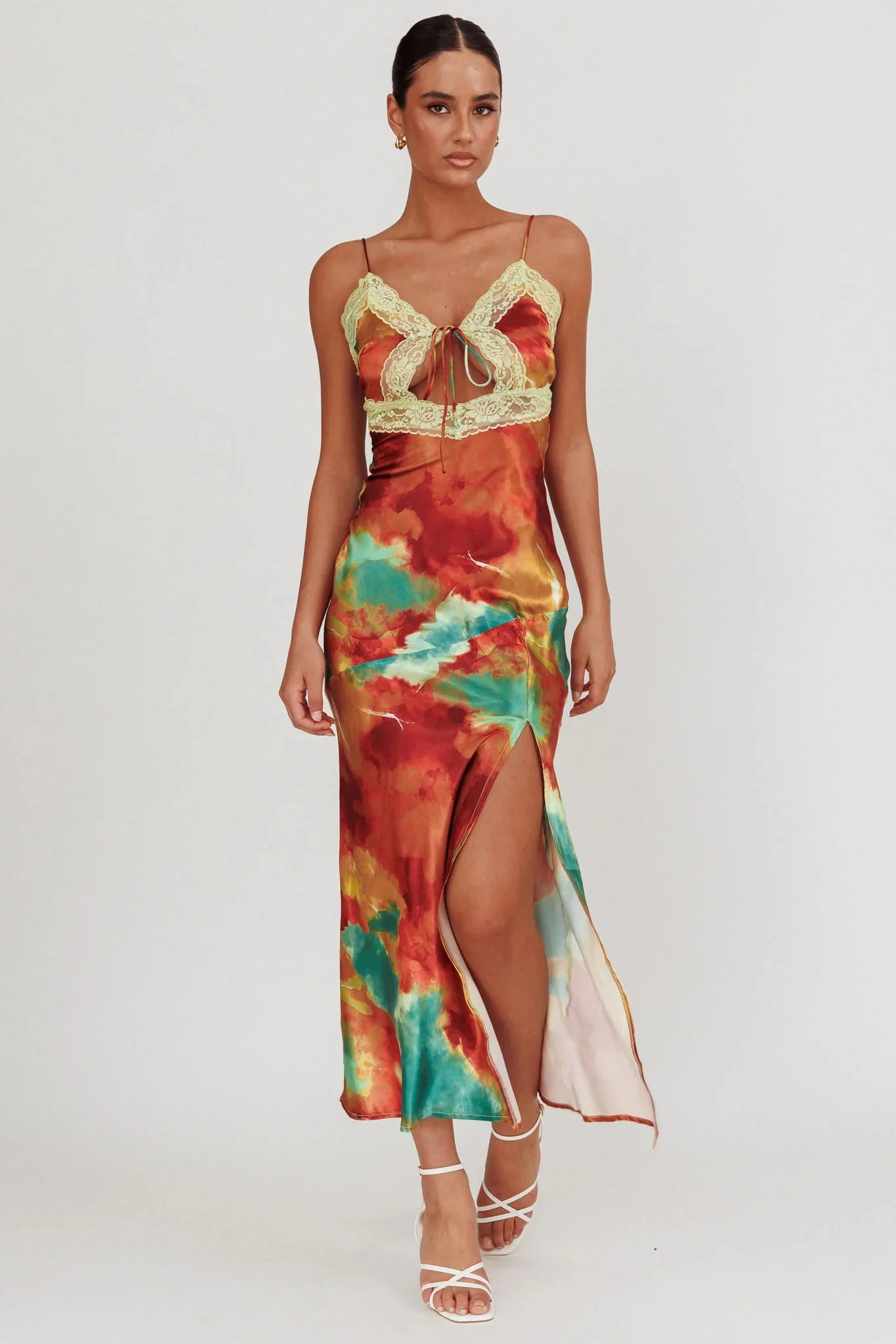 Saga Bust Keyhole Satin Maxi Dress Green