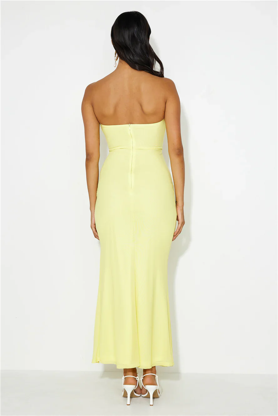Hottest Date Mesh Strapless Maxi Dress Yellow