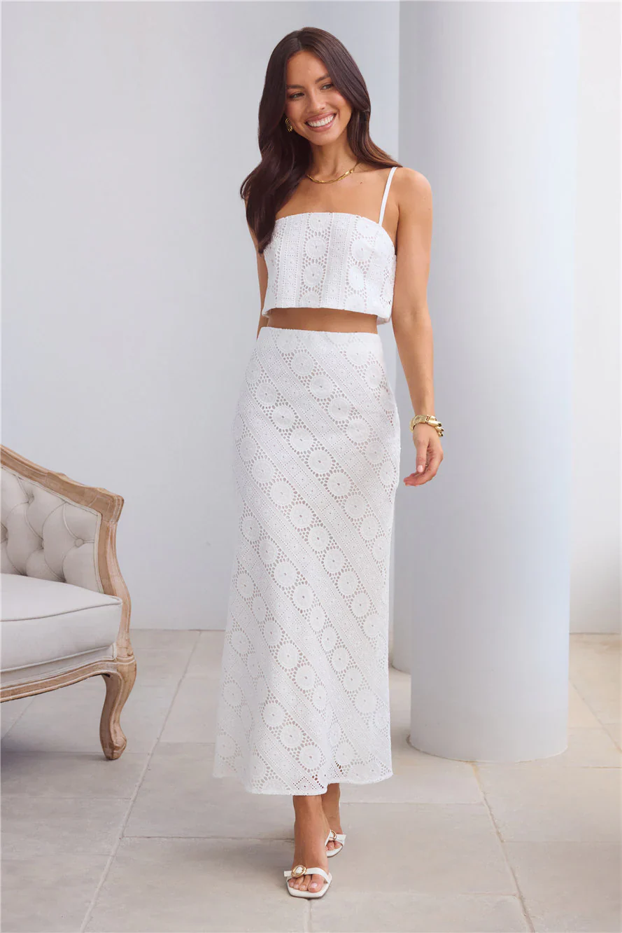 Island Calm Embroidered Maxi Skirt White