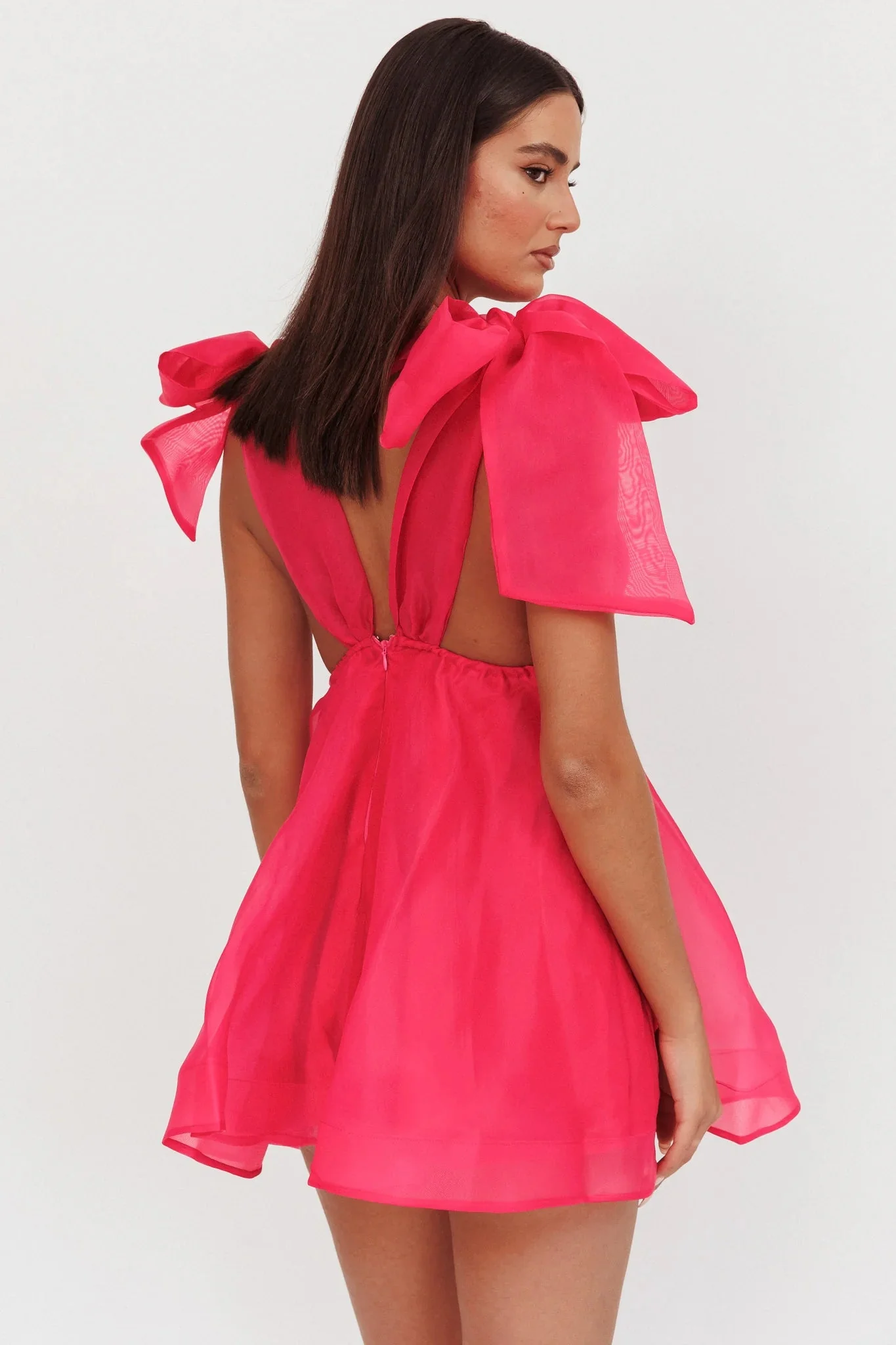 Chantilly Tied Shoulder Mini Dress Fuchsia