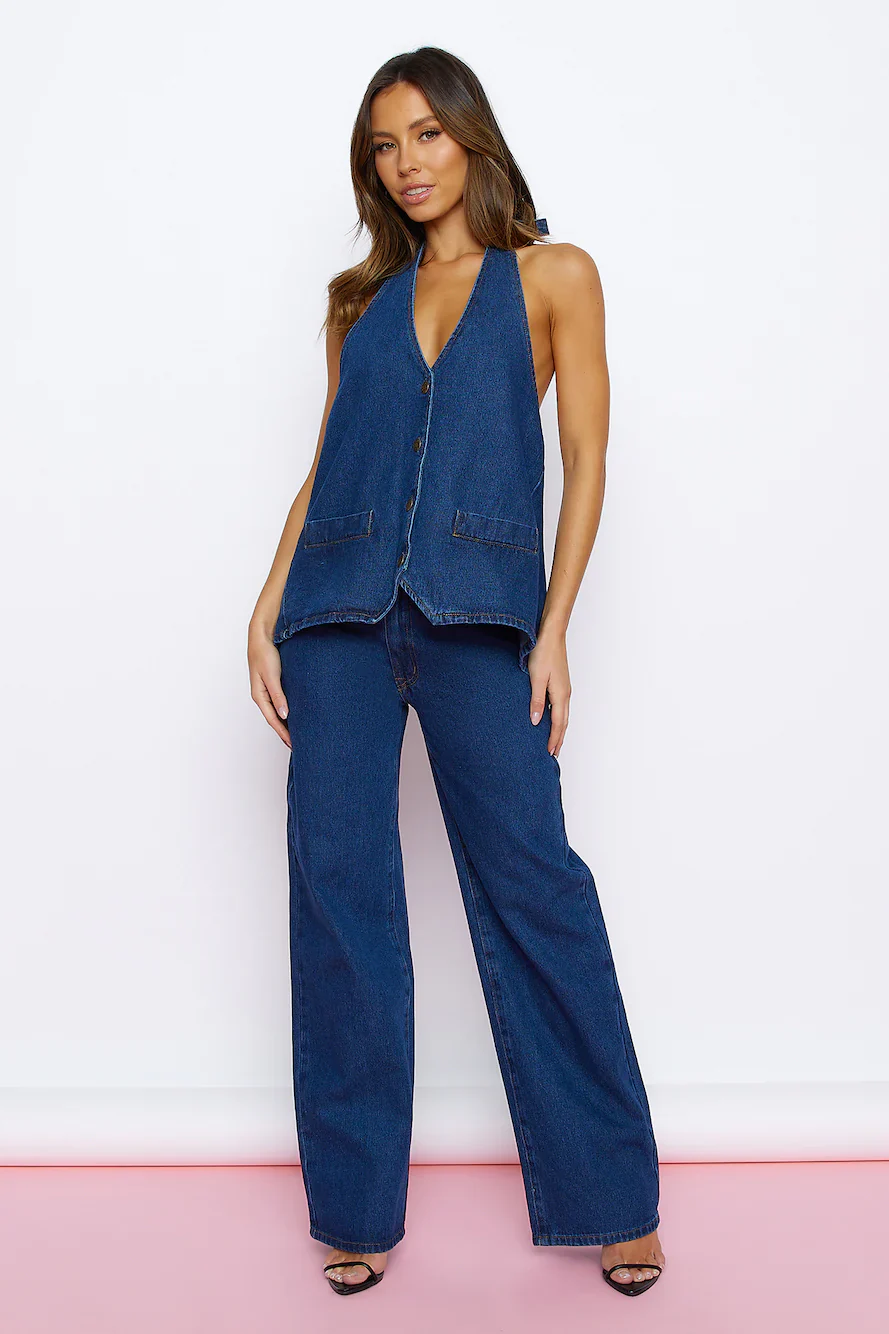 LIONESS Hills Halter Top Dark Denim