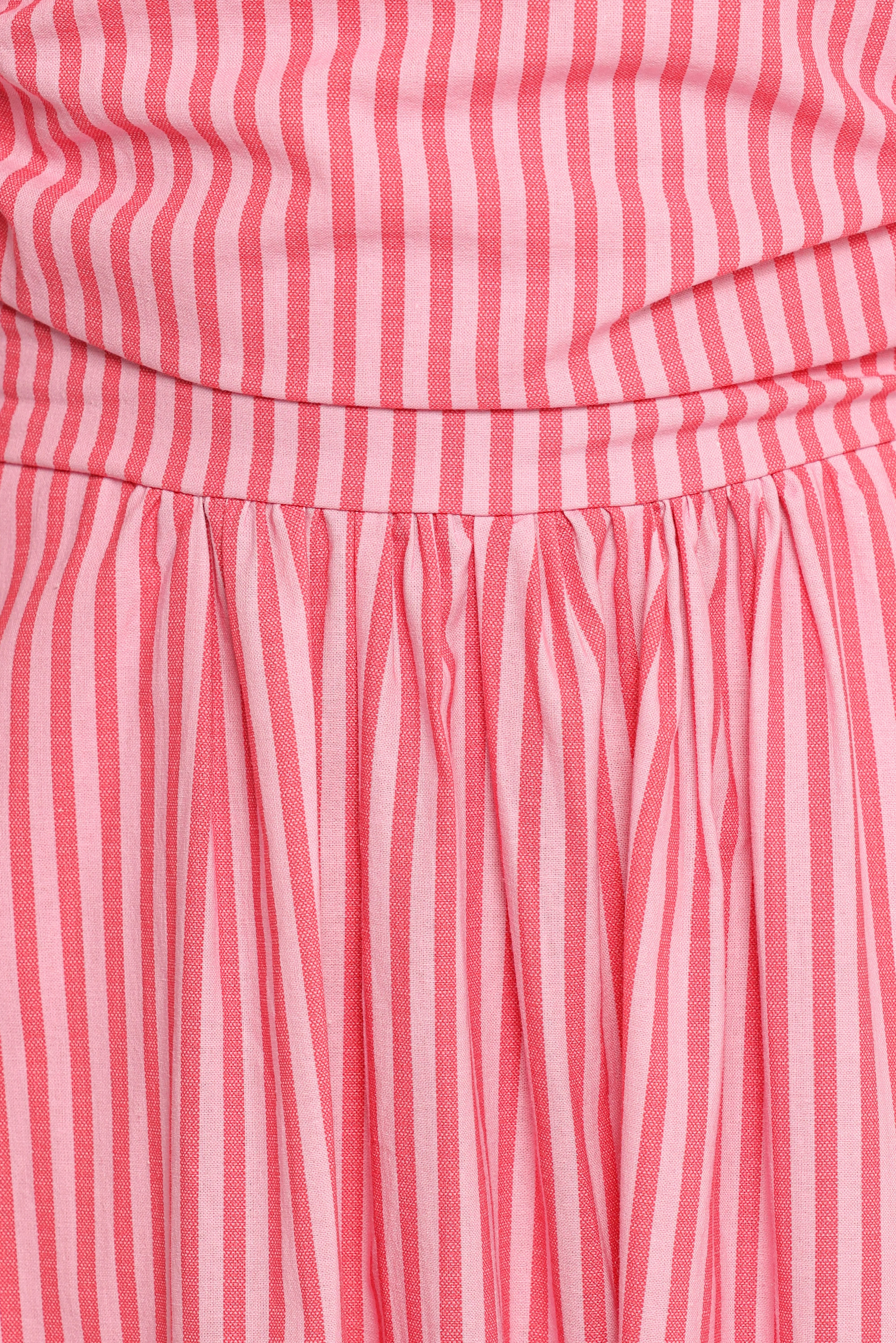 Chlo Puff Sleeve Midi Dress - Red Stripe