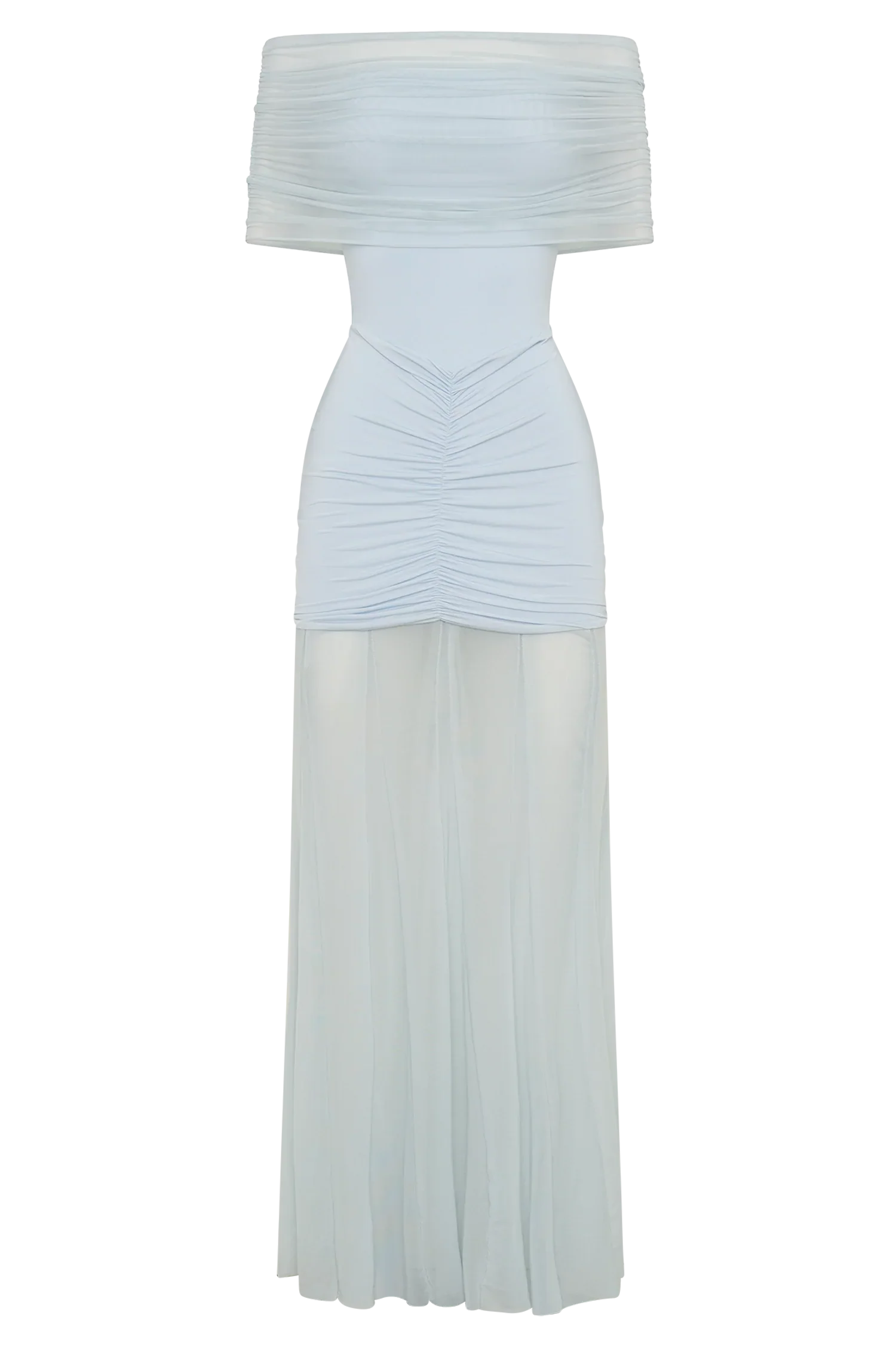 Caspian Slinky And Mesh Off Shoulder Maxi Dress - Pale Blue