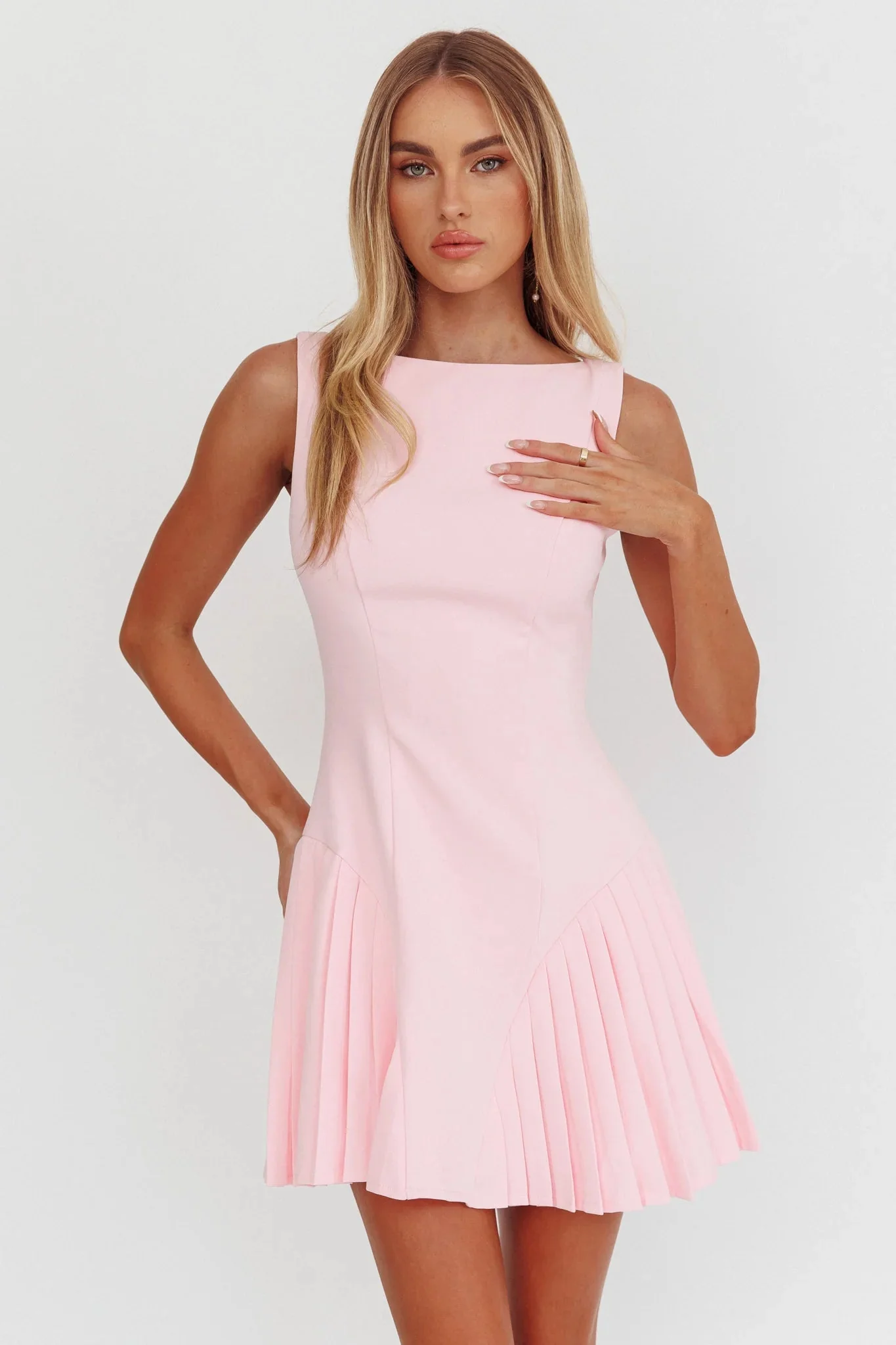 Opulent Accordion Pleat Mini Dress Pink
