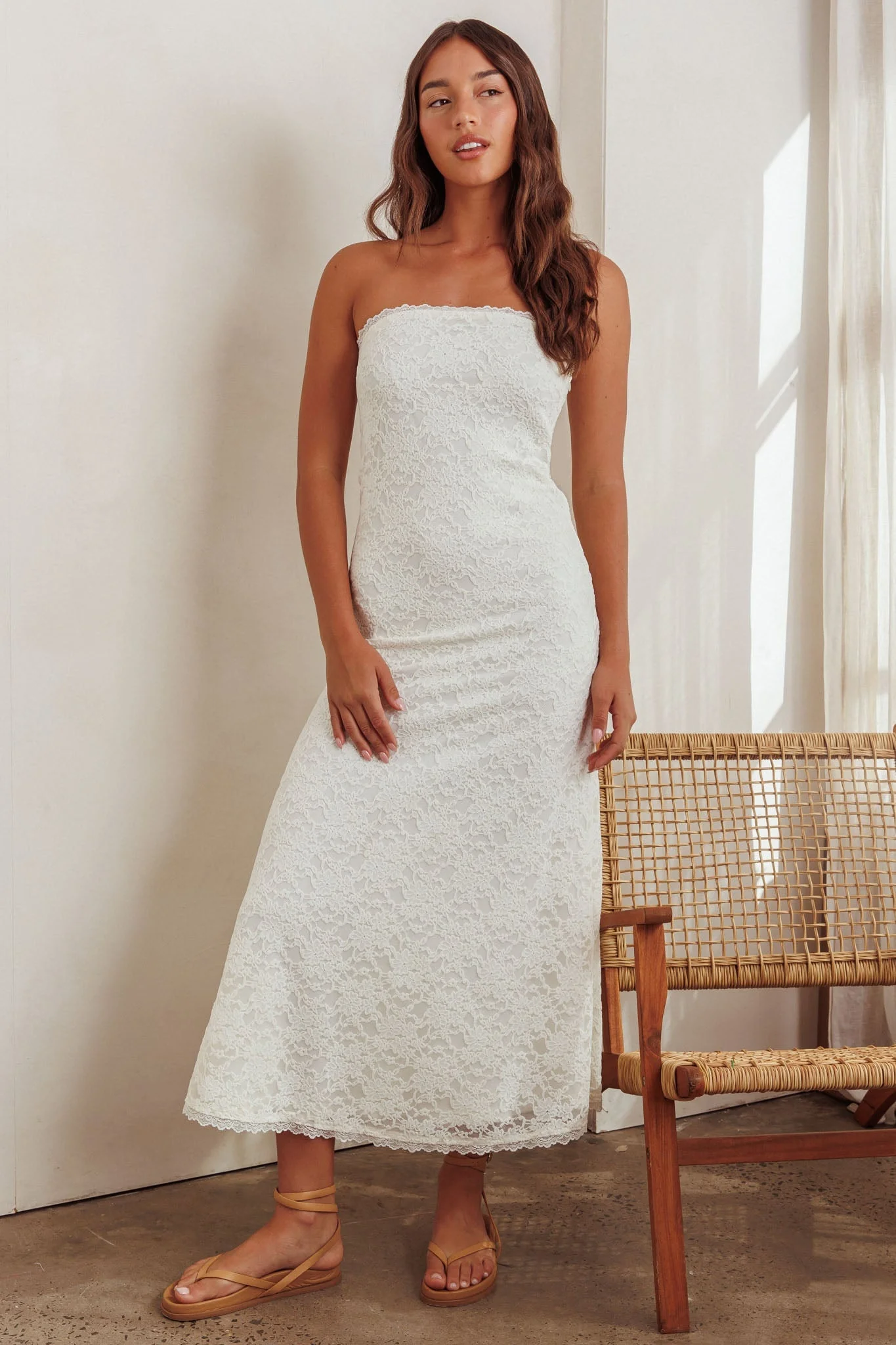 Artice Strapless Maxi Dress Lace Cream