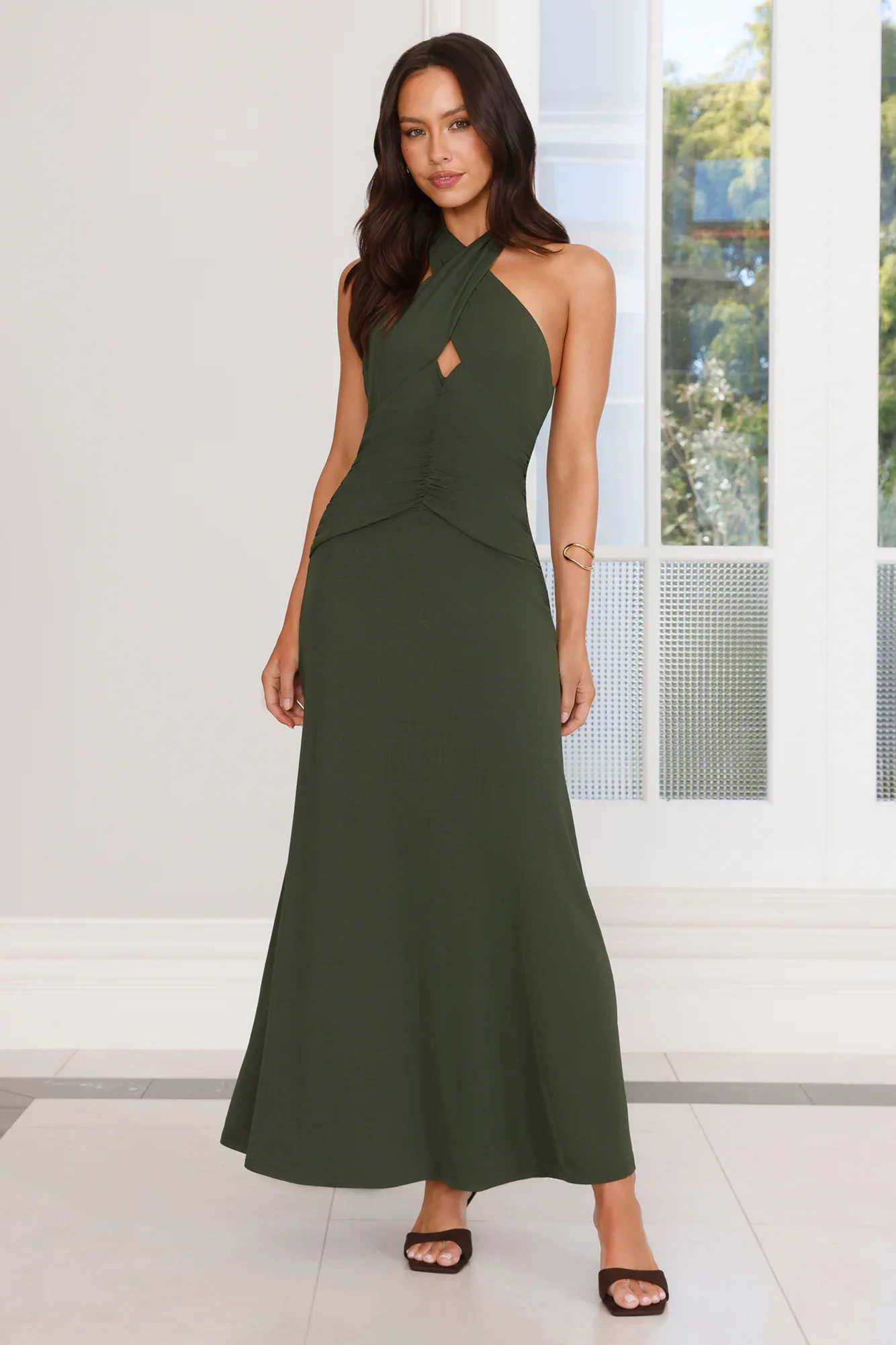 Heartstruck Halter Maxi Dress Khaki