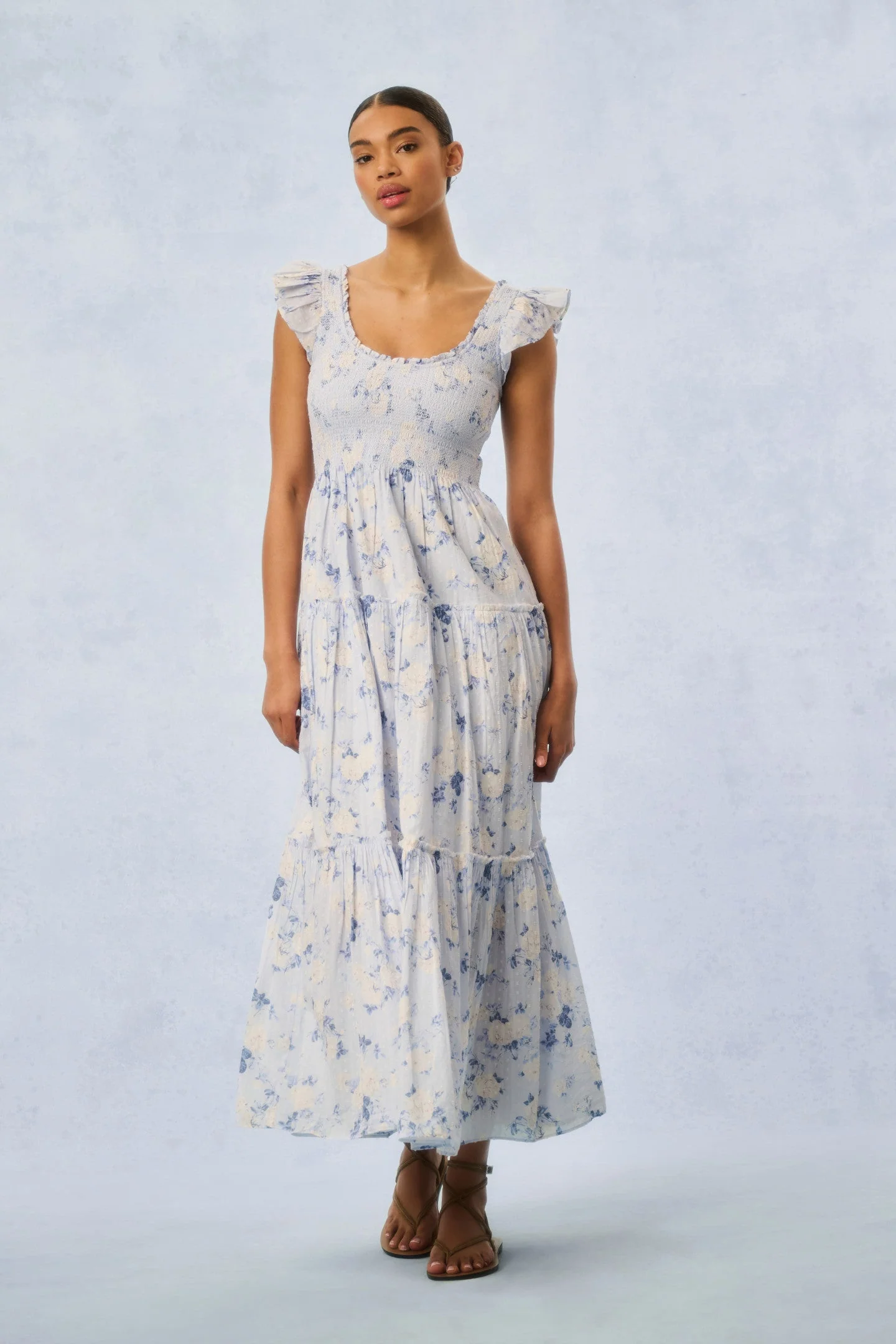 Chessie Fragrance Print Cotton Maxi Dress