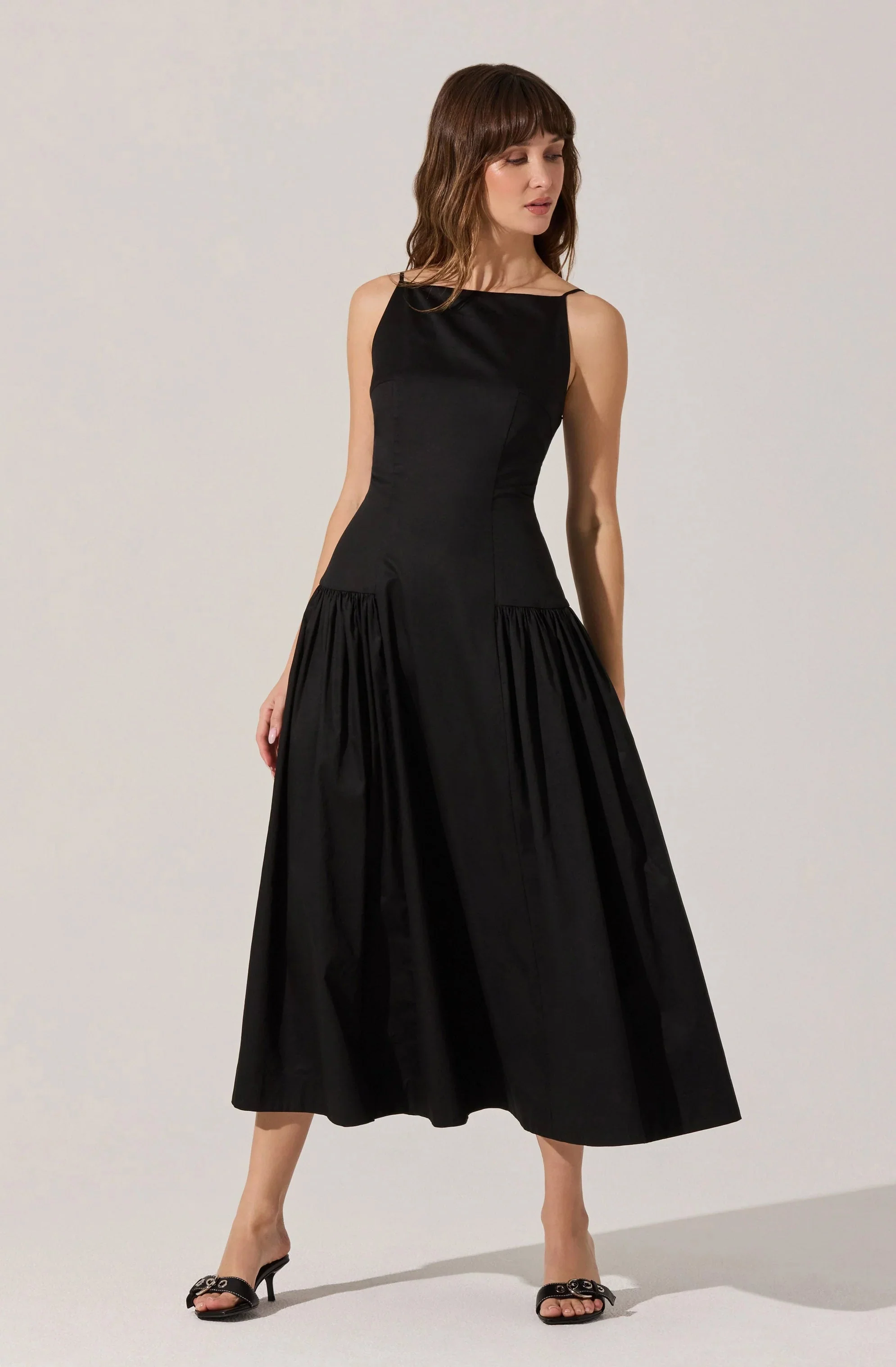 High Square Neck Midi Dress