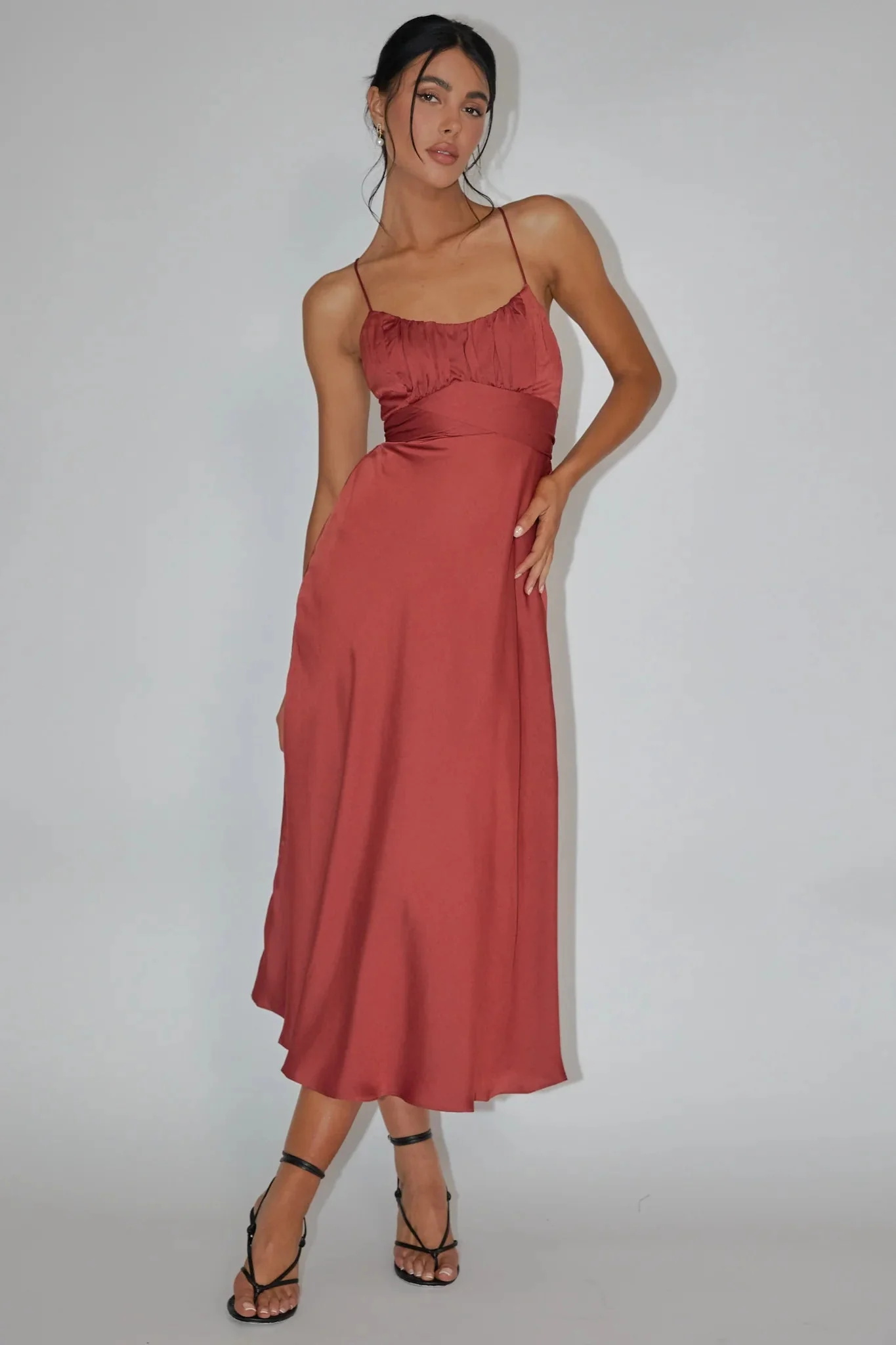 Linka Cami Strap Midi Dress Chocolate