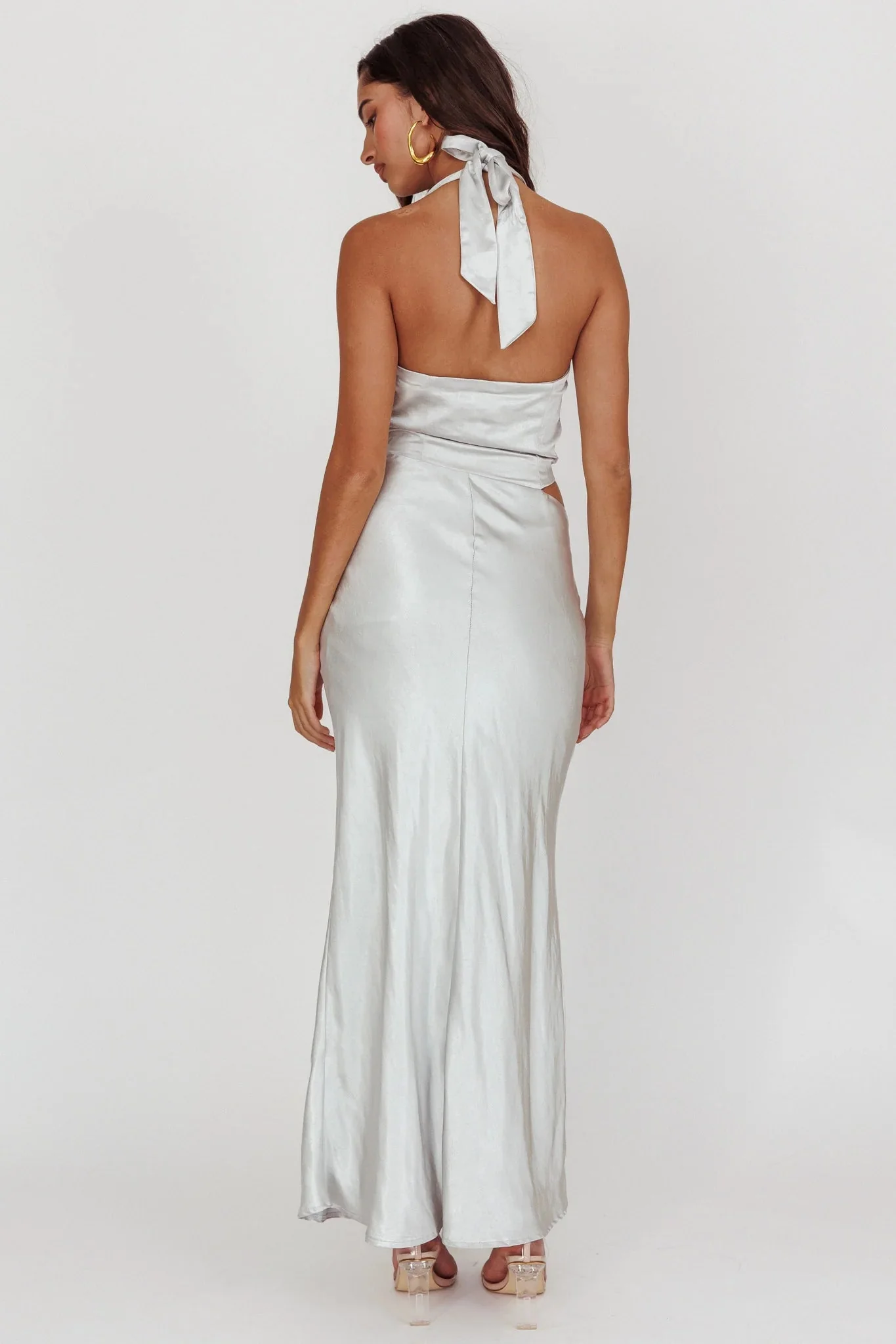 Cassiopeia Cowl Halter Neck Cut Out Maxi Dress Opal