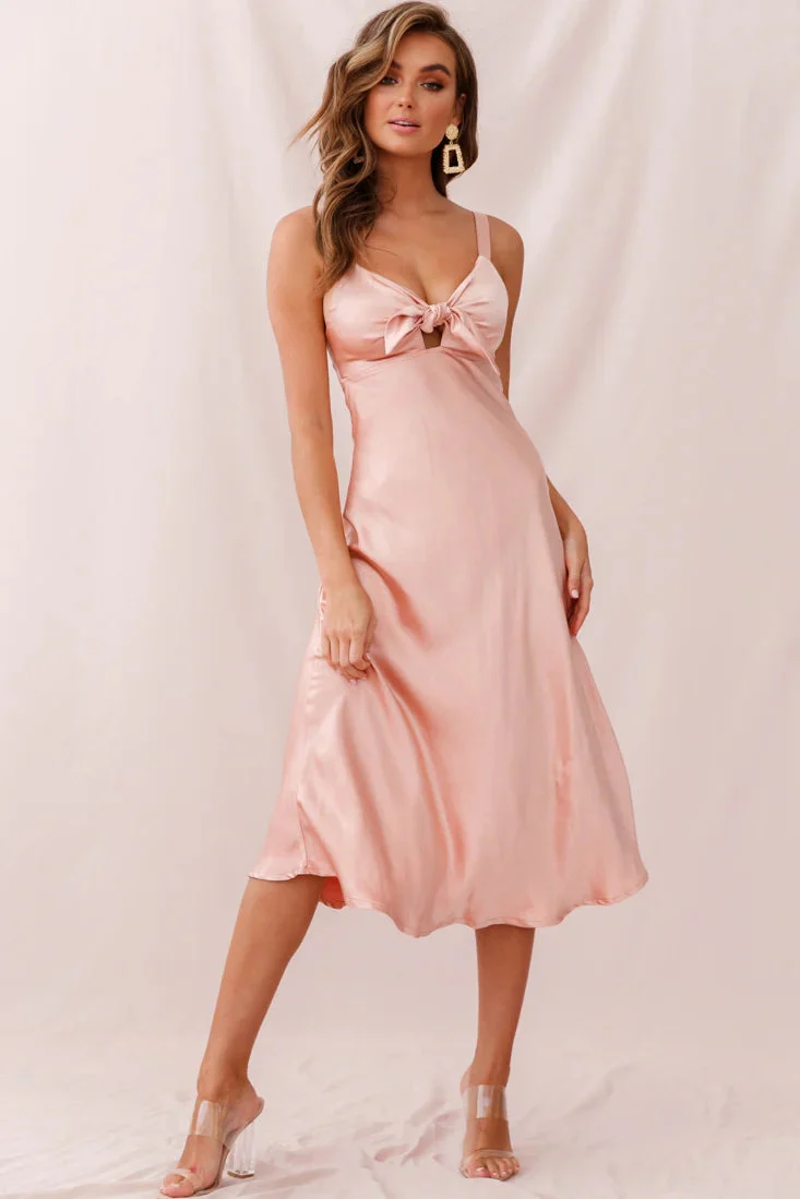 Perfect Day Satin Midi Dress Blush