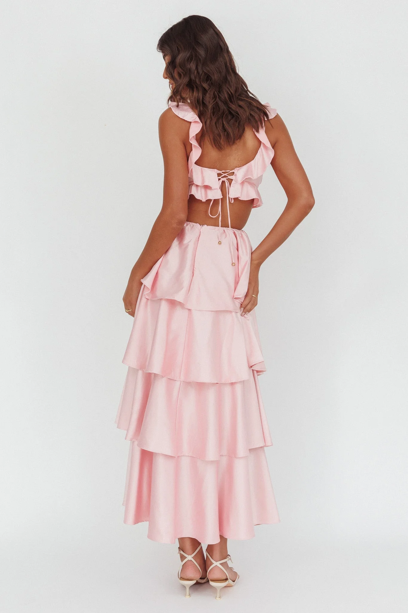Catalina Tiered Ruffle Cut-Out Maxi Dress Blush