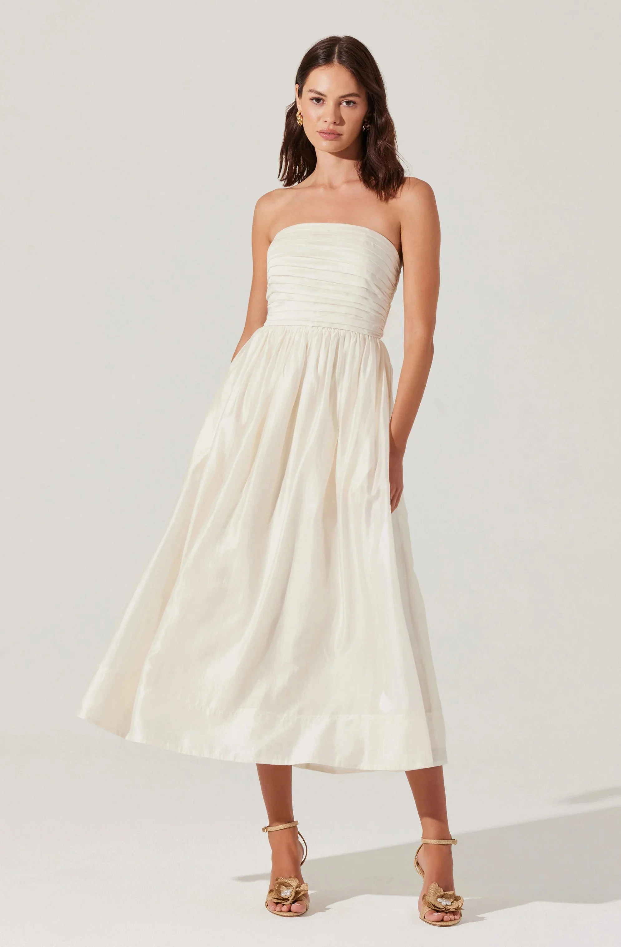 Aneesha Strapless Pleated Midi Dress