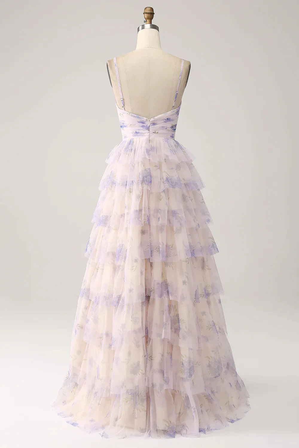 Lavender Flower Tiered Princess Long Prom Dress