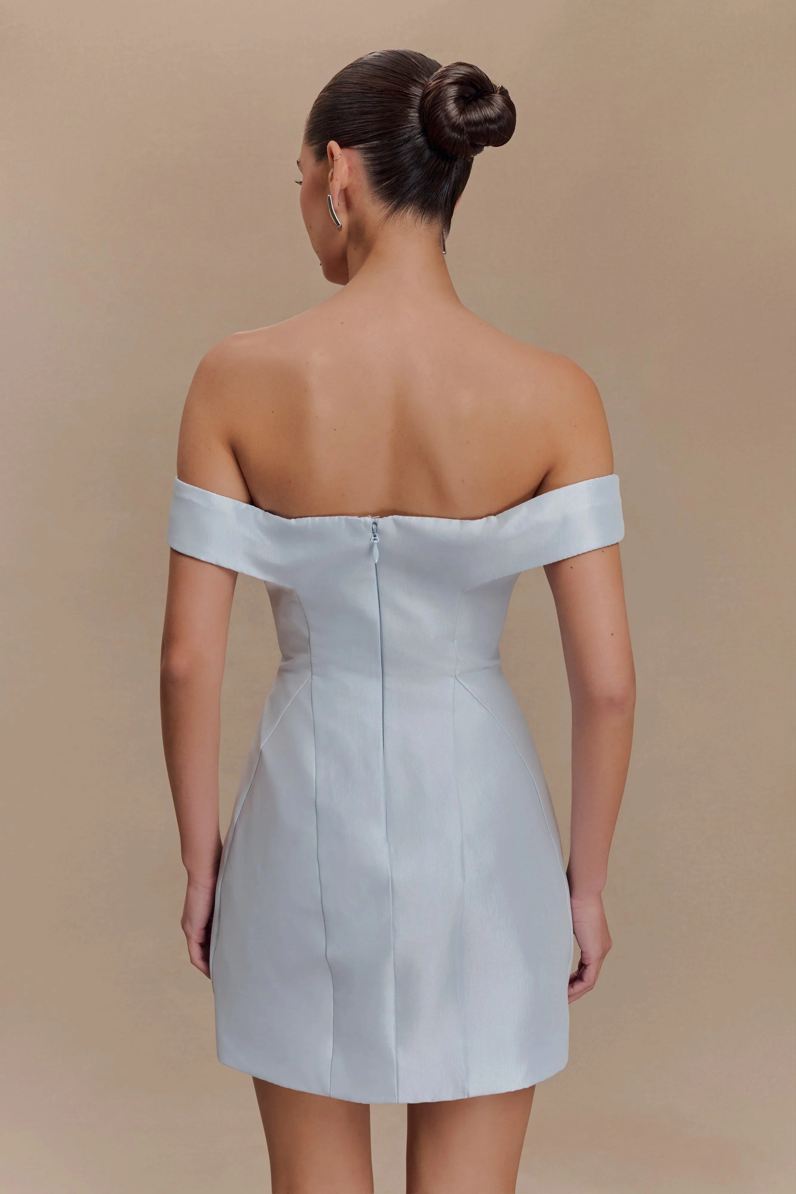 Diana Off Shoulders Mini Dress - Powder Baby Blue