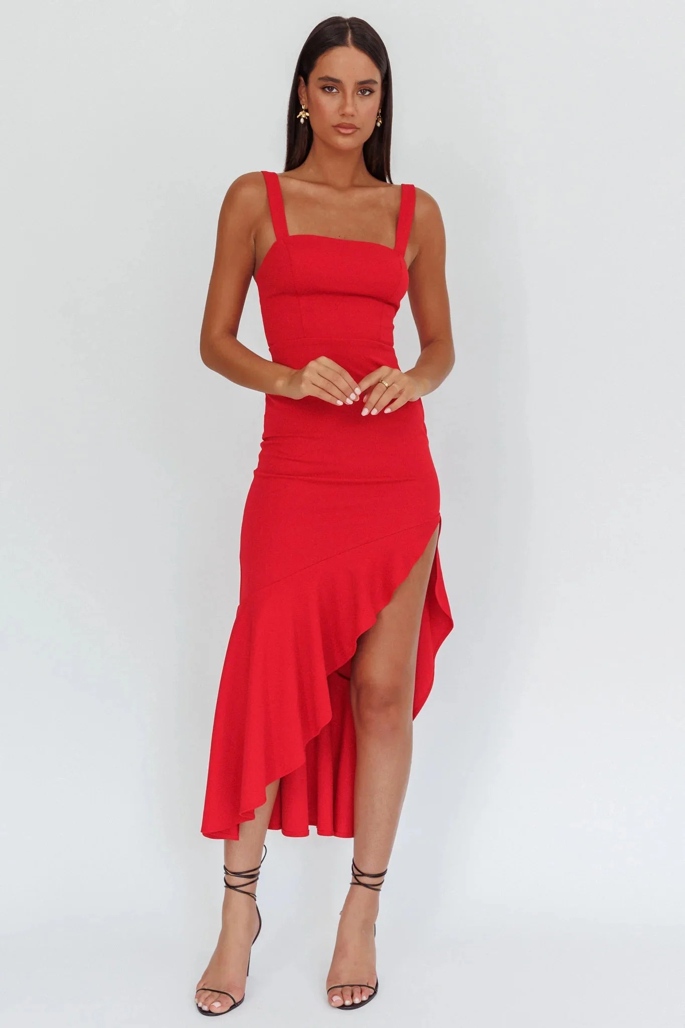 Delighted Asymmetric Hem Maxi Dress Red
