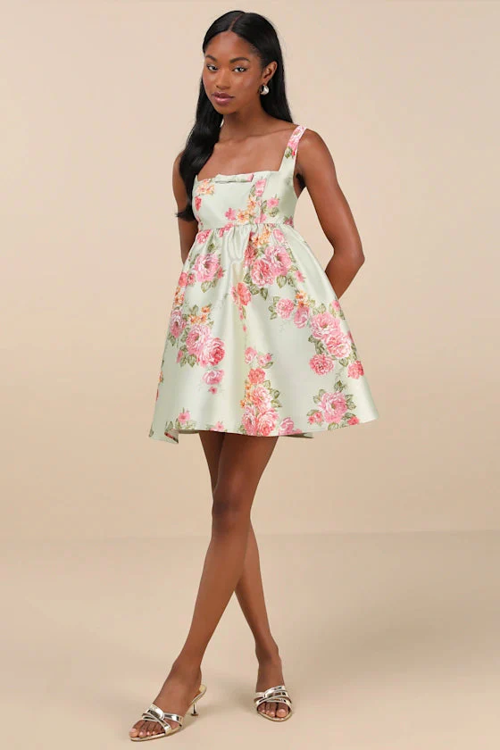 Unbelievably Lovely Sage Floral Babydoll Empire Waist Mini Dress