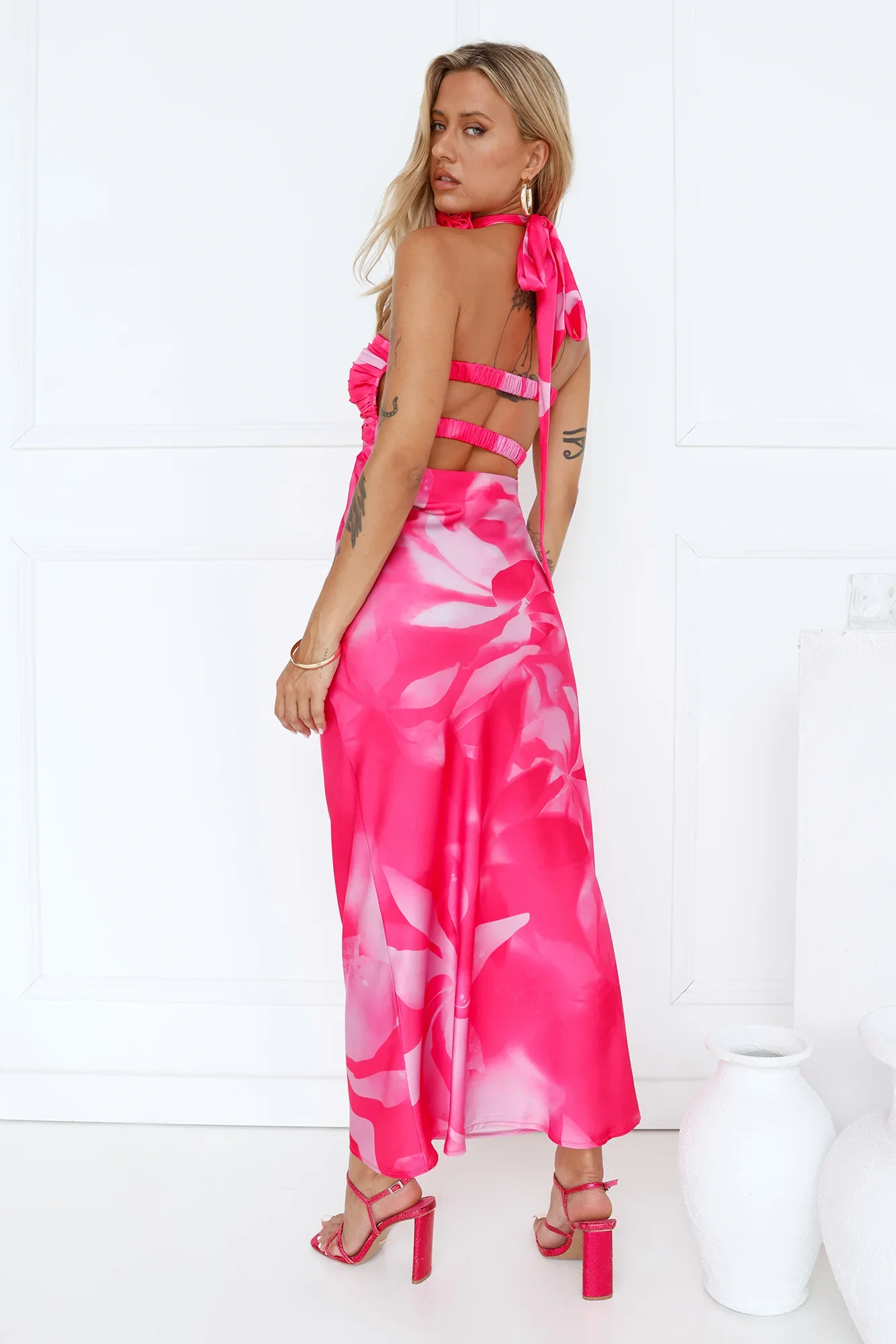 Latest Trend Strapless Satin Maxi Dress Pink