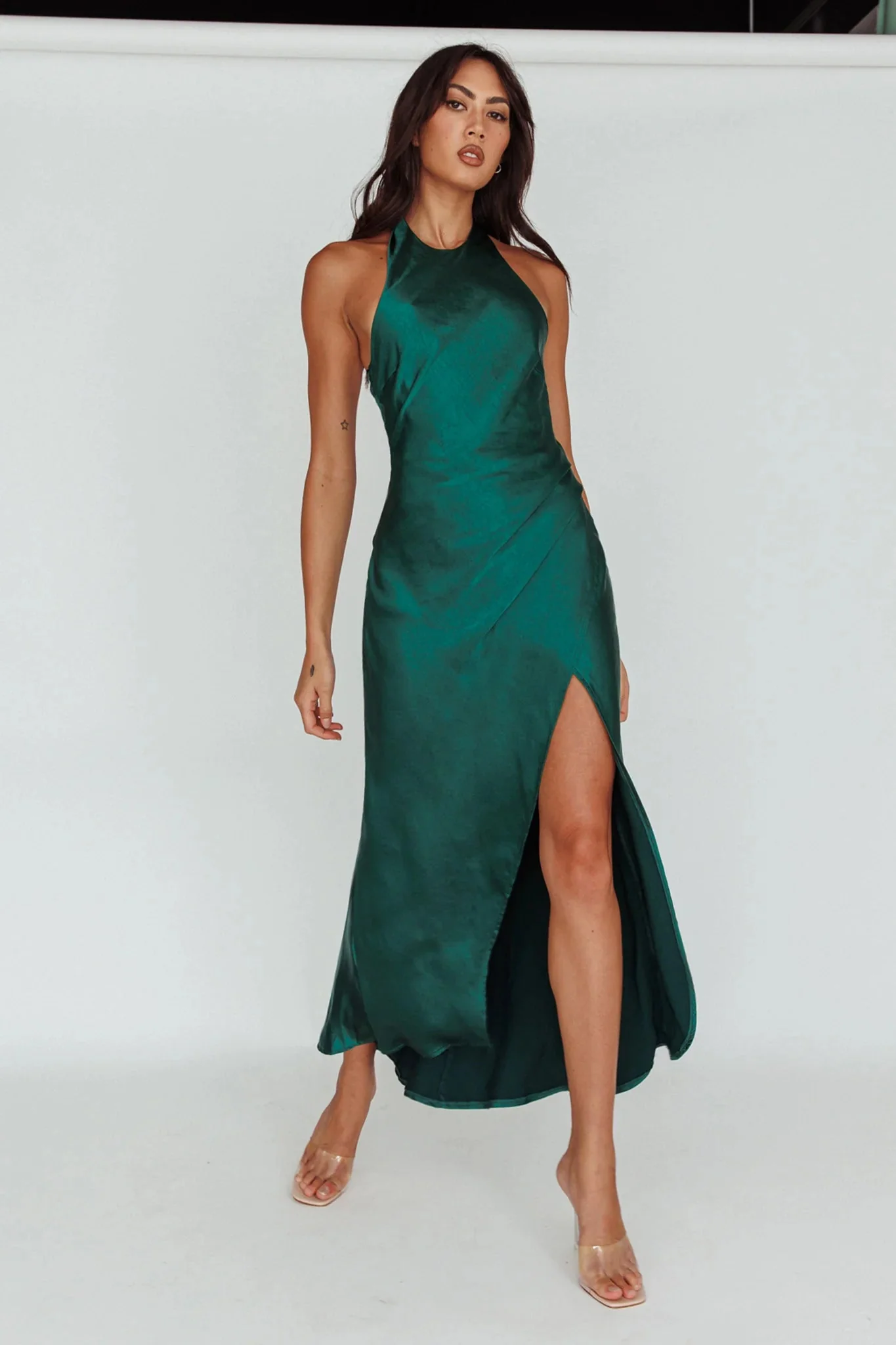 Sonoma Halterneck Faux Wrap Twist Back Maxi Dress Forest Green