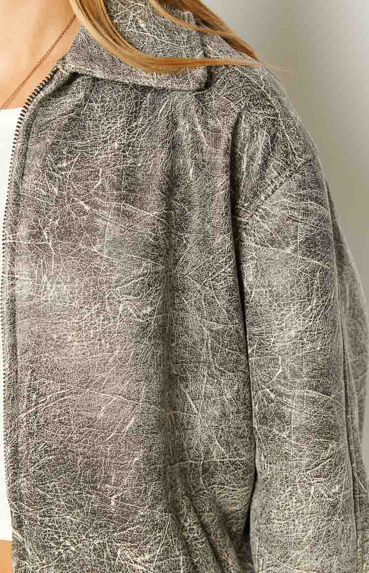 Abbi PU Distressed Black Bomber Jacket