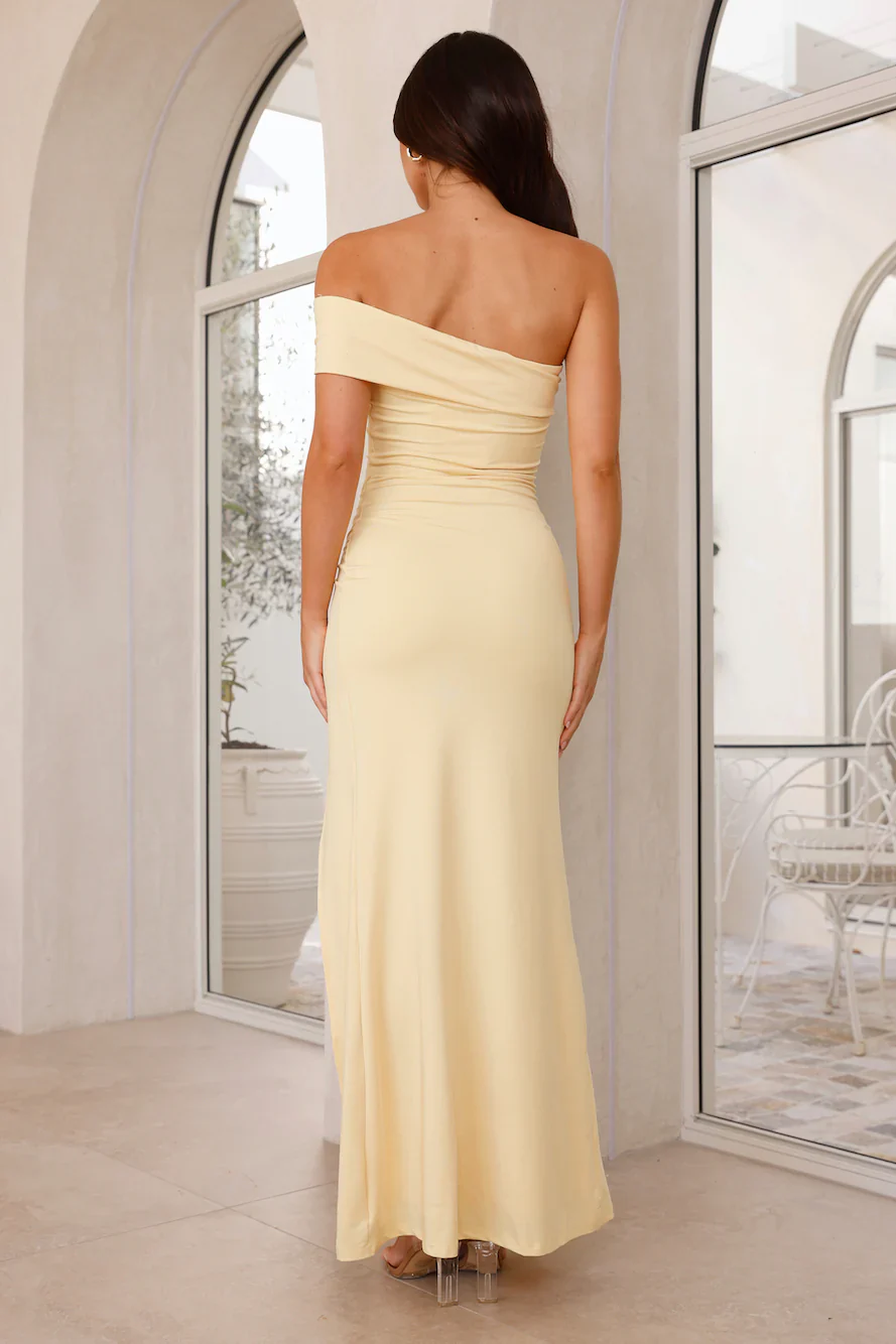 Lavish Luxe Off Shoulder Maxi Dress Yellow