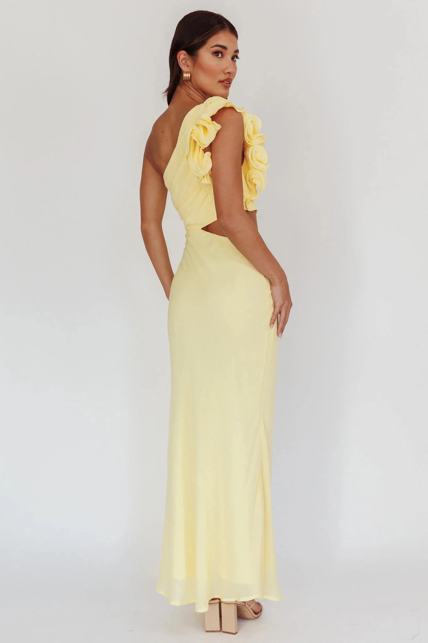 Deanna One-Shoulder Ruffle Maxi Dress Yellow