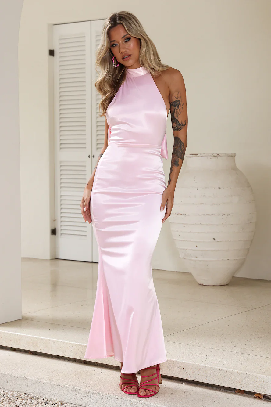 High Desire Satin Maxi Dress Pink