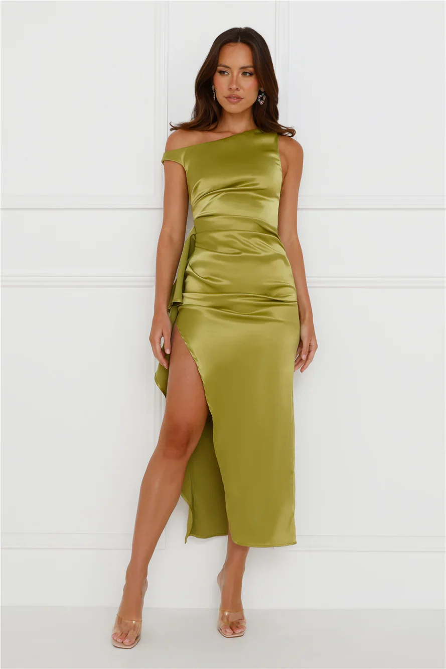 Lavinia Off Shoulder Satin Midi Dress Green