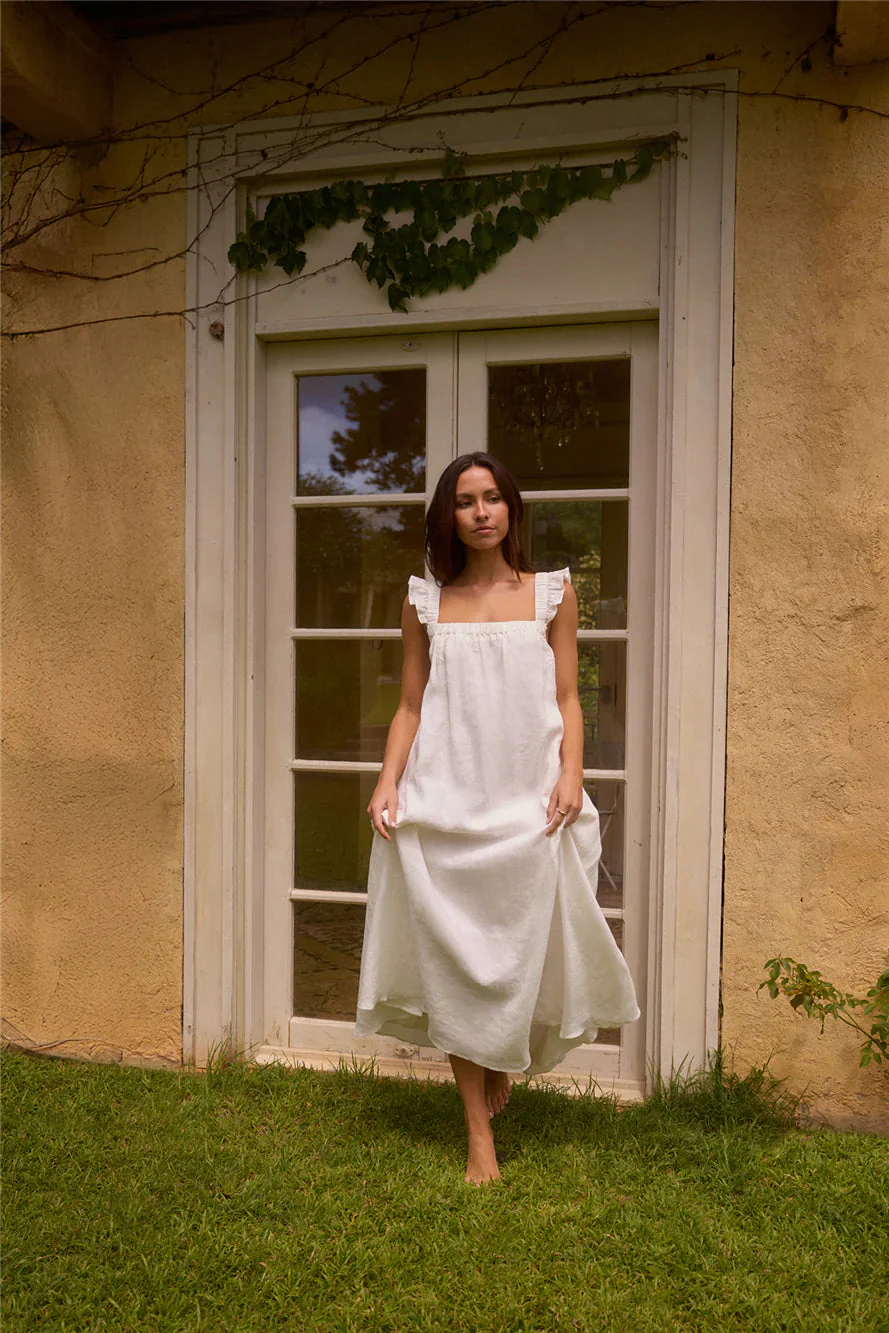Lily 100% Linen Maxi Dress White