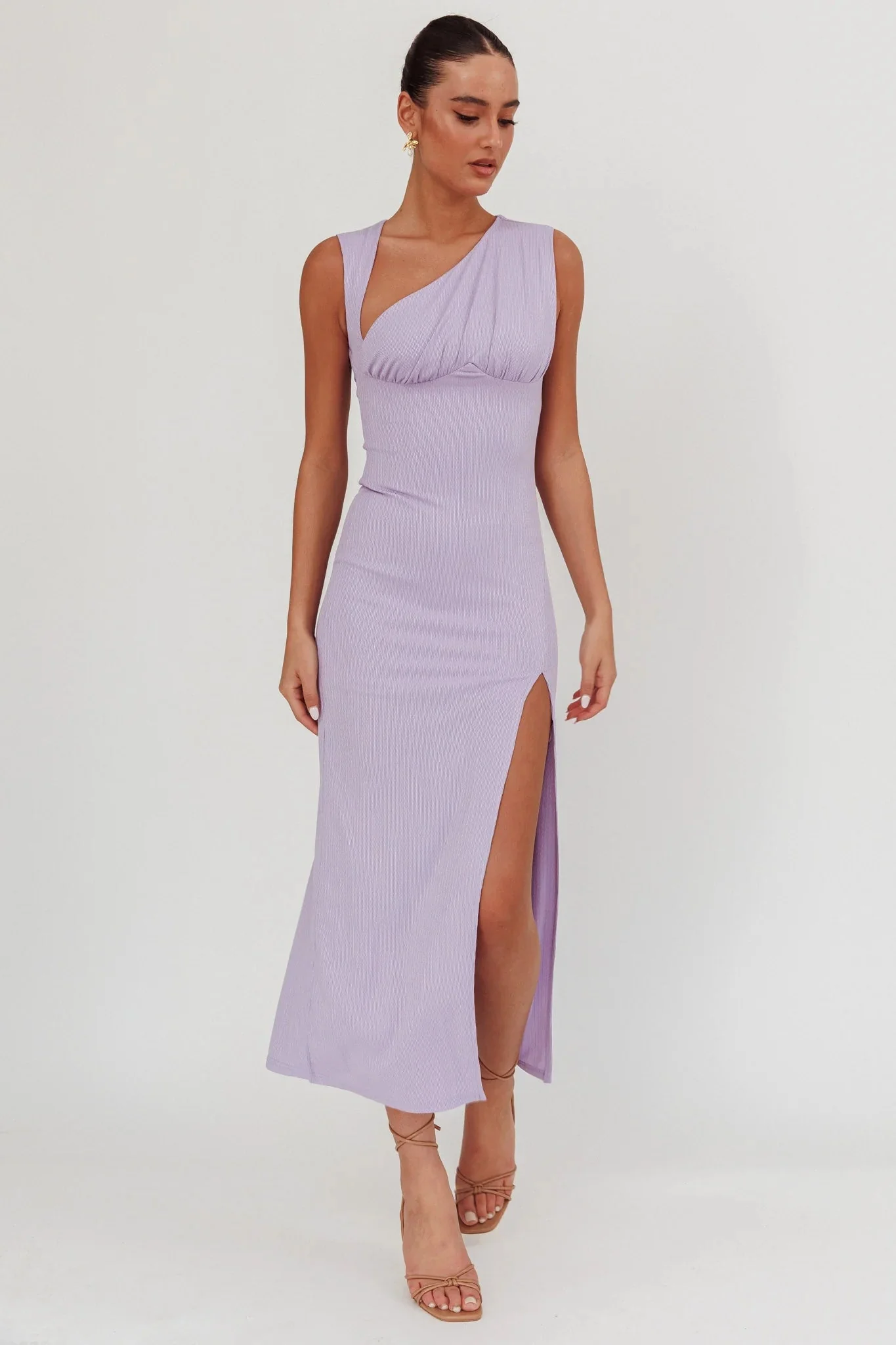 Daleela Asymmetric Neckline Maxi Dress Lilac