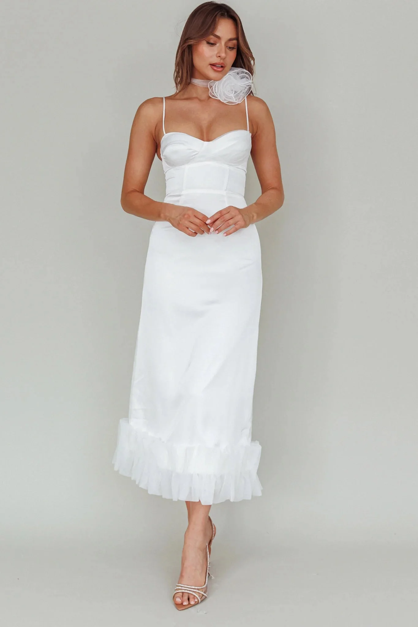 Buona Sera Hem Decoration Midi Dress White