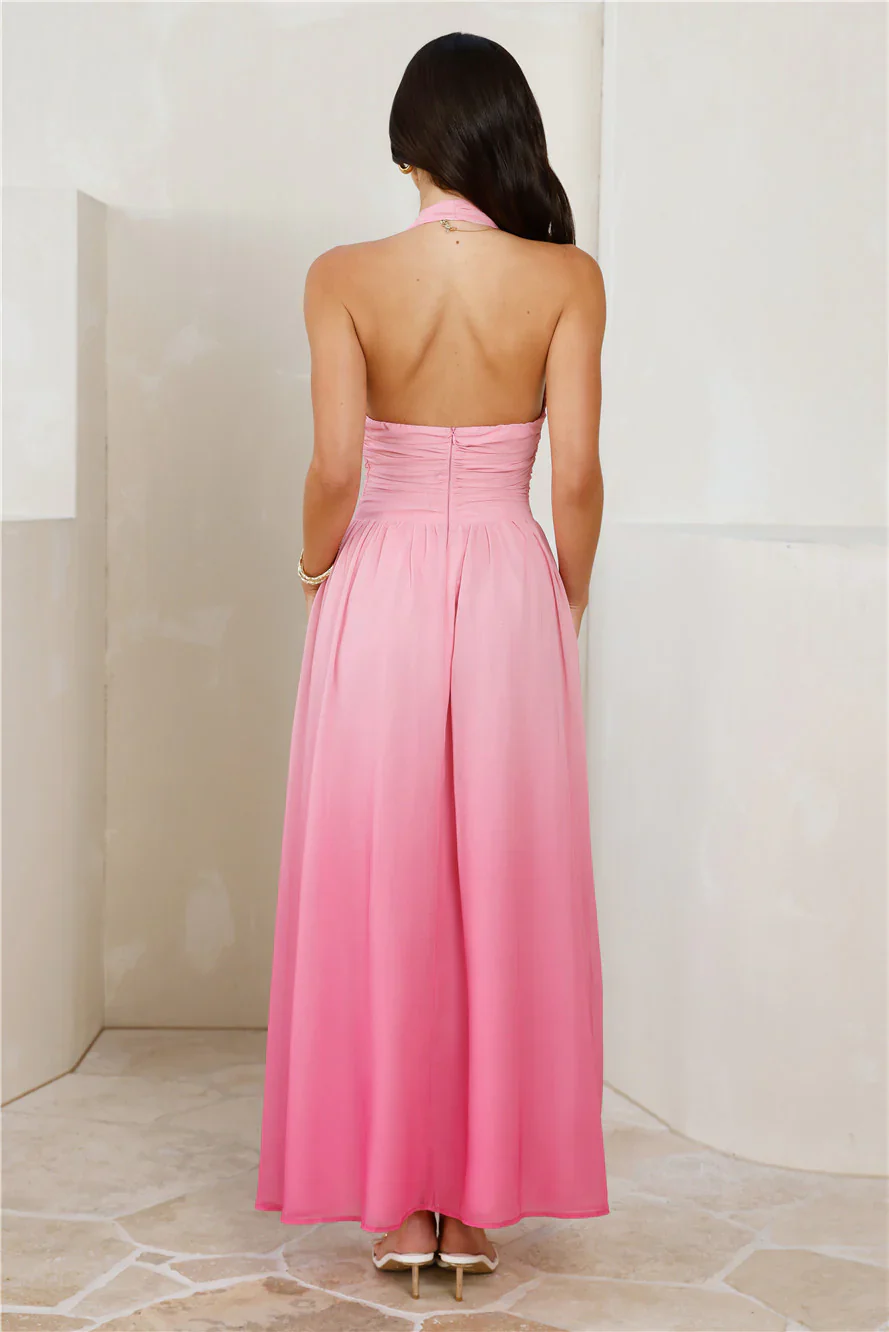 Kiss And Tell Halter Maxi Dress Pink