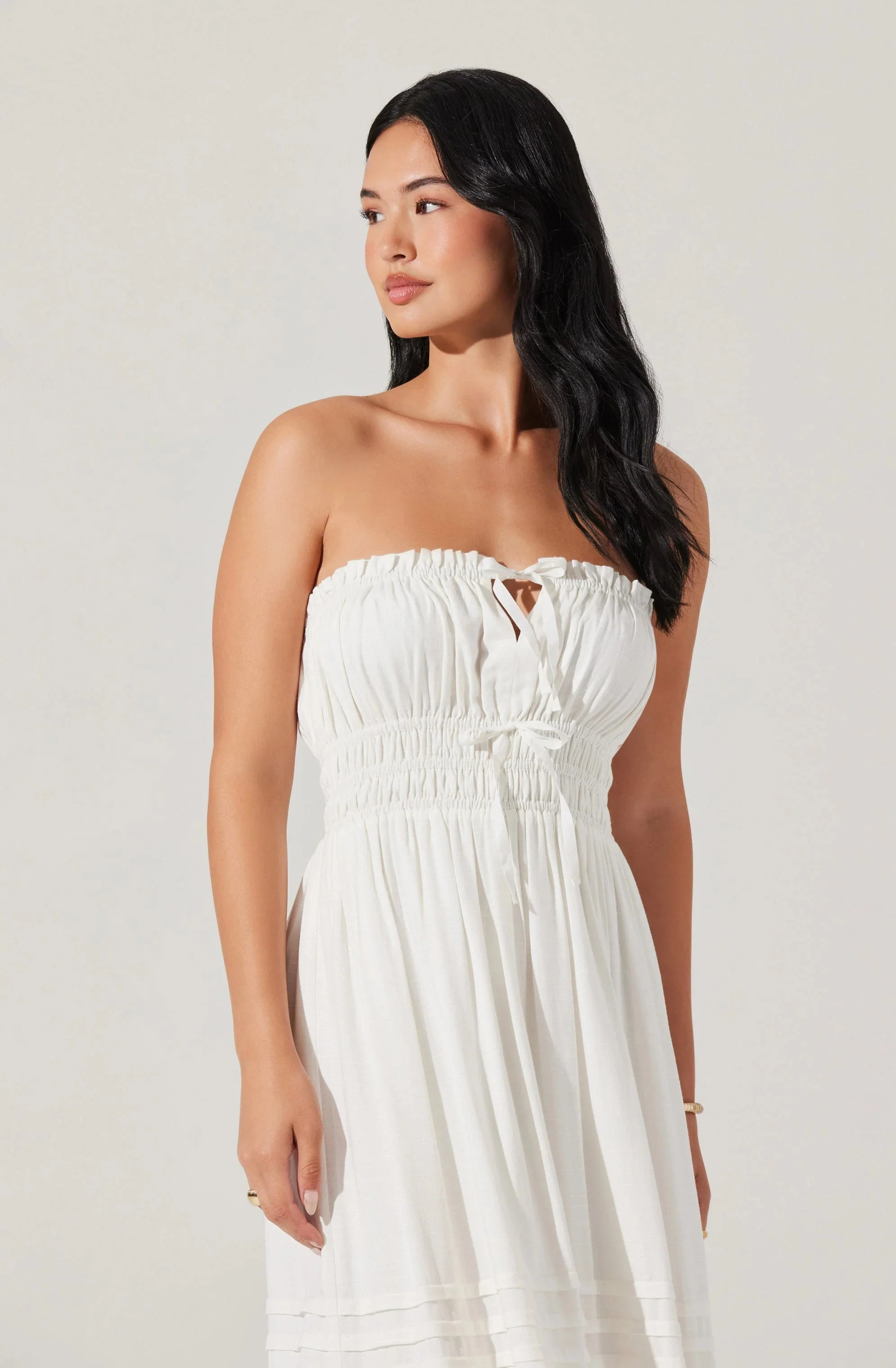 Aubrie Strapless Smocked Midi Dress