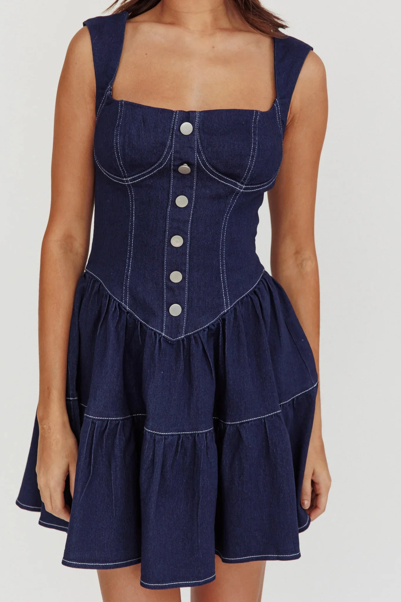 Deep Dive Square Neck Mini Dress Indigo