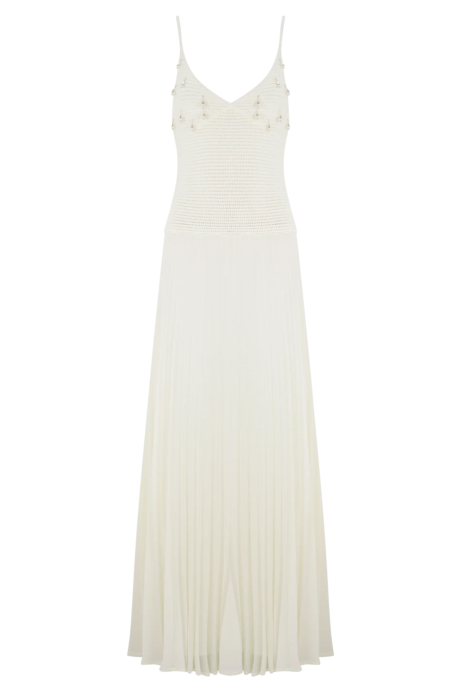 Catherine Crochet Pearl Maxi Dress - White