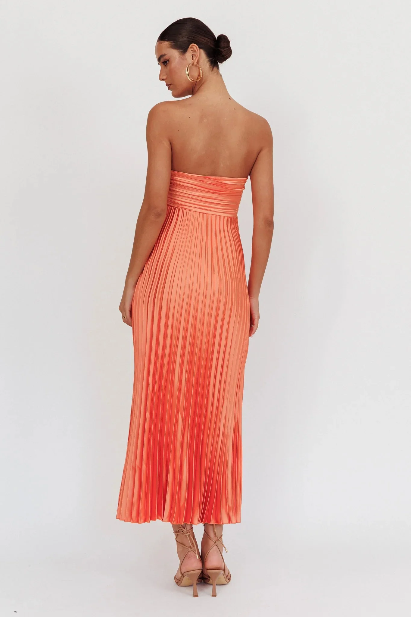 Wicked Games Strapless Pleated Maxi Dress Orange