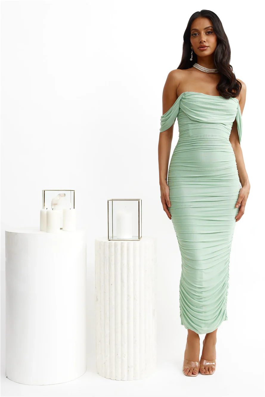 It's Pretty Mesh Maxi Dress Sage