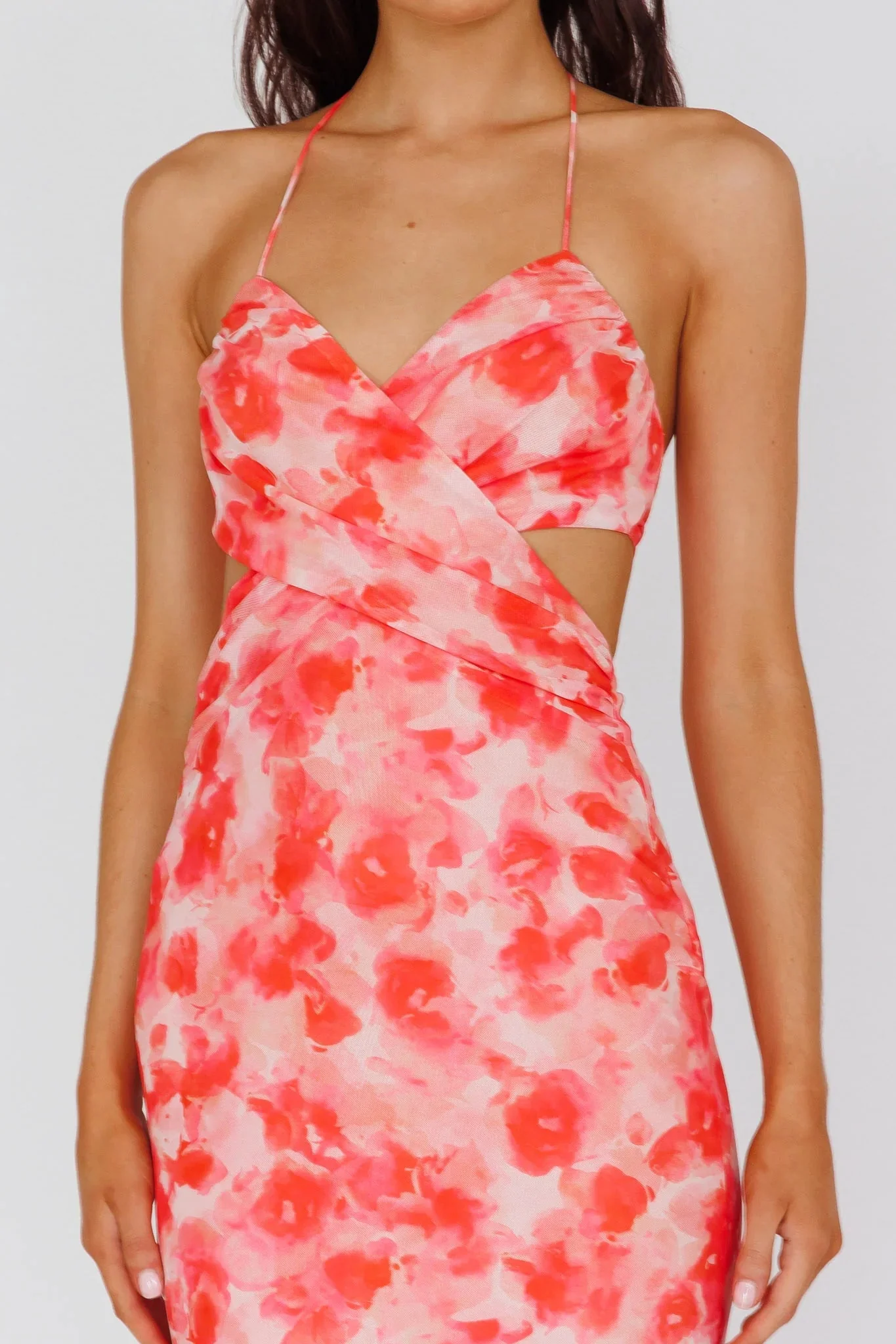 Alivia Tied Back Maxi Dress Floral Red