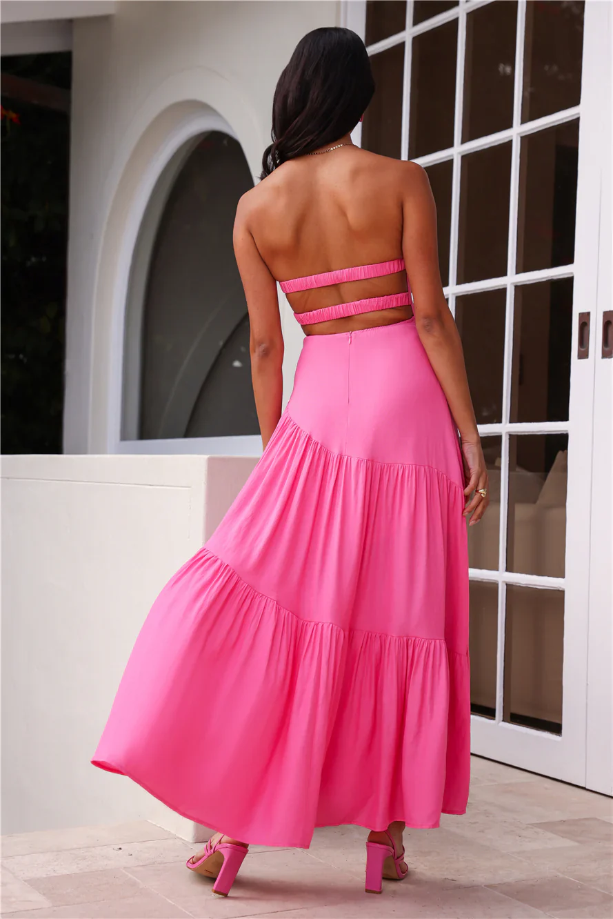 Iced Drinks Beachside Strapless Maxi Dress Hot Pink