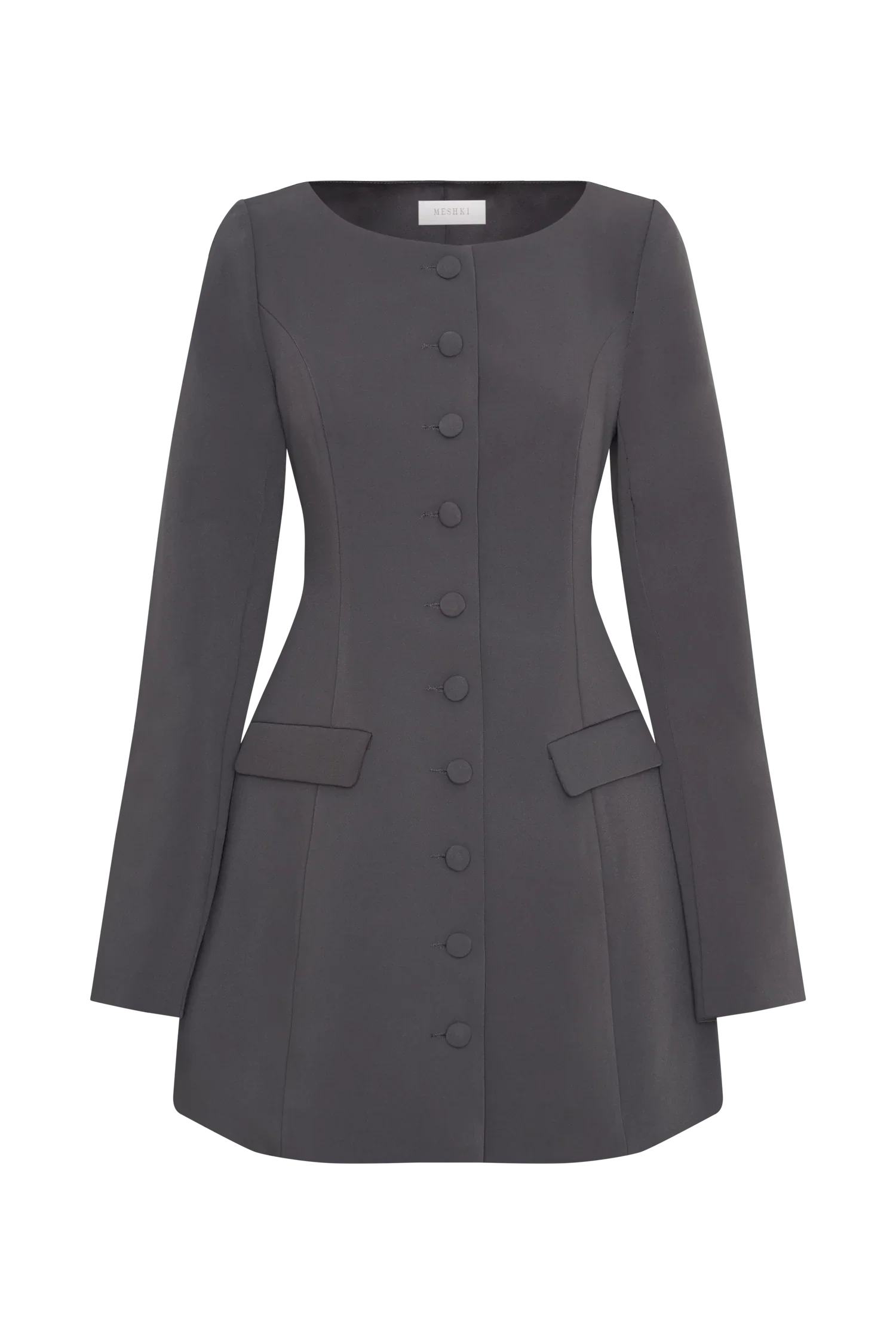 Jolie Boat Neck Suiting Mini Dress - Charcoal Grey