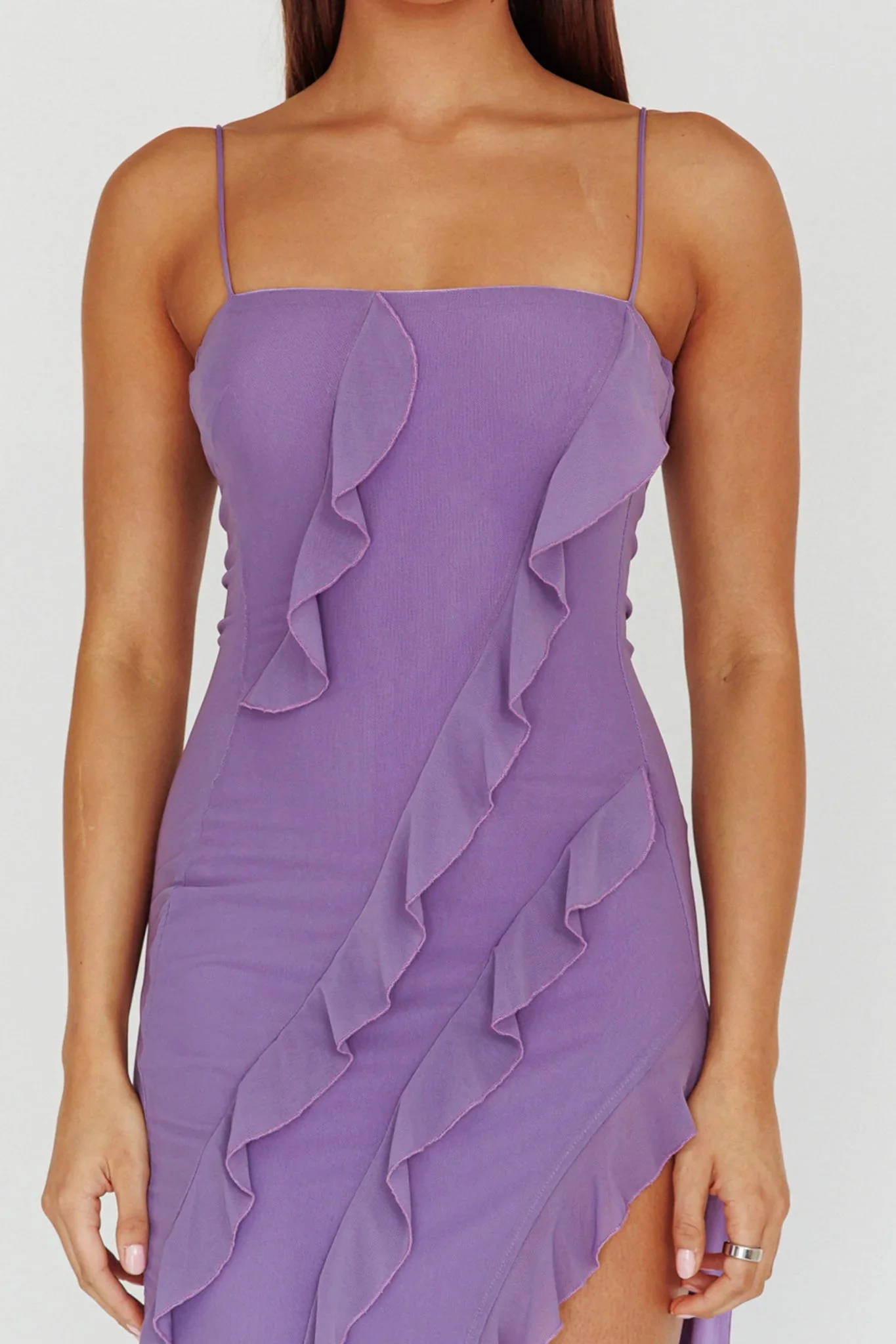 Catriona Split Ruffle Midi Dress Mauve