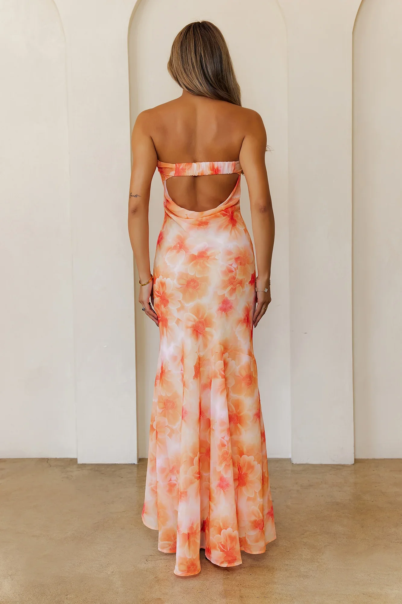 Kissed By Daisies Strapless Maxi Dress Orange